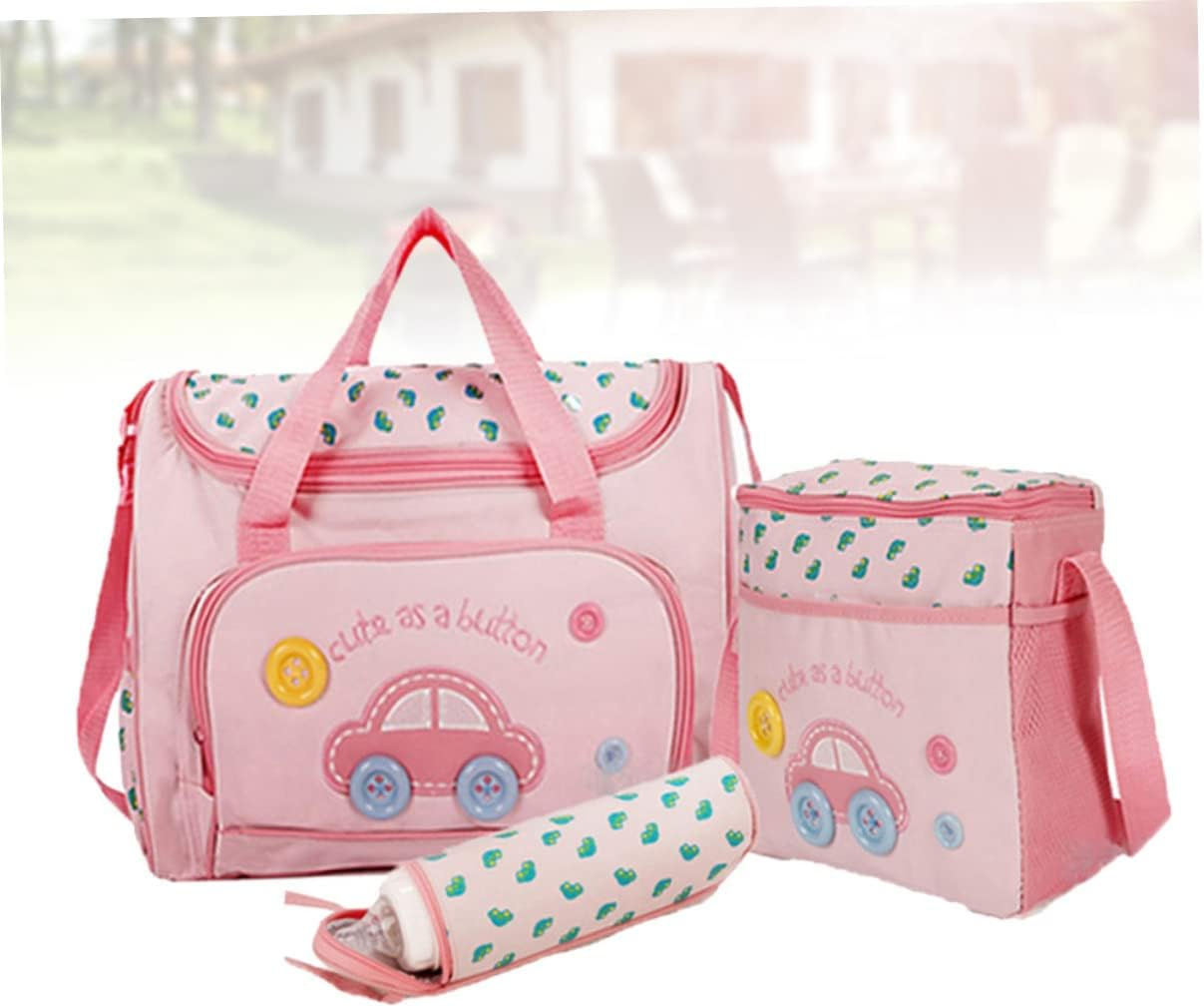 Totority Portable Diaper Bag Set 4-In-1 Multi-Function Mom Bag Large Nappy Bottle Car Theme Nappy Change Mat image number 3