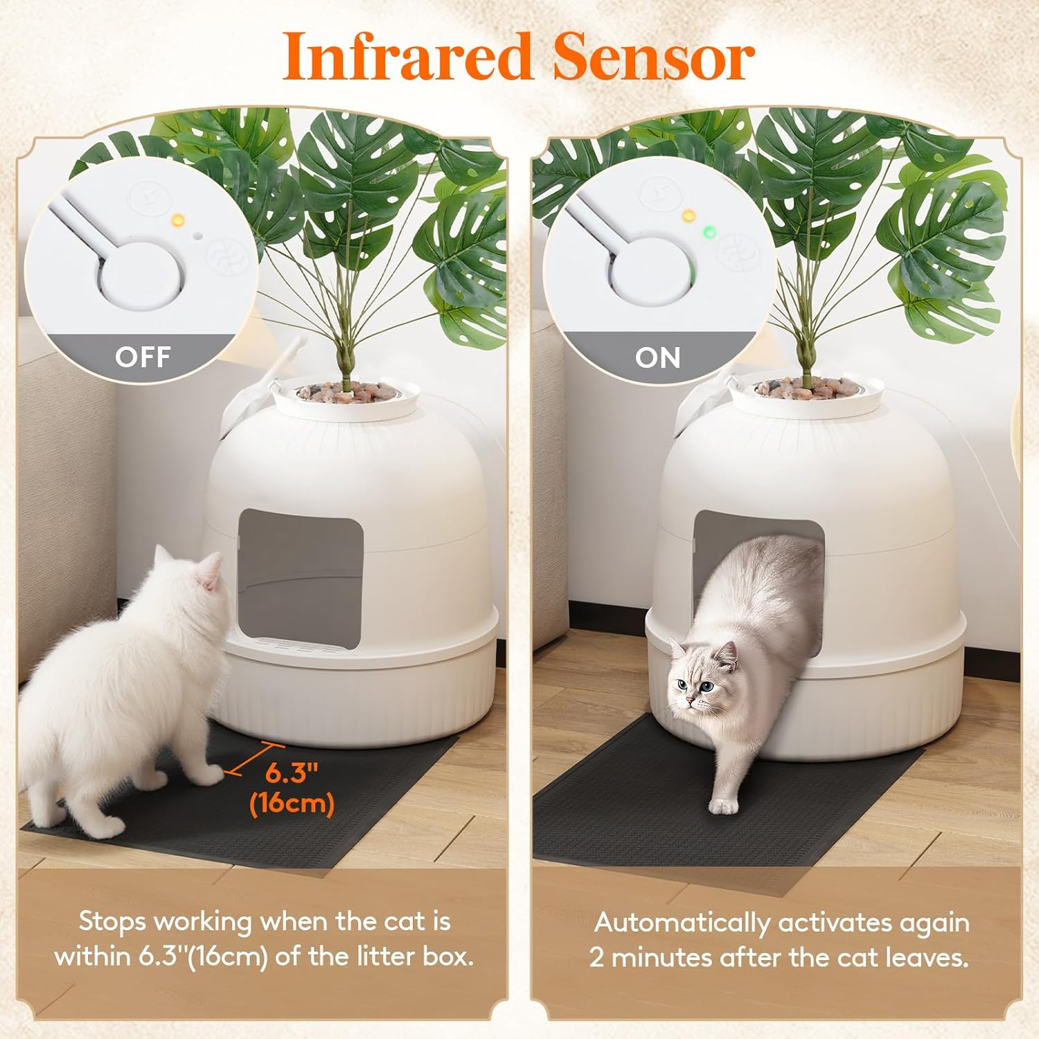 Lifewit Plant Cat Litter Box with Odor Removal System, Hidden Enclosure Litter Tray with Faux Plant & Scoop in Living Room, Bedroom, Corner, White image number 4