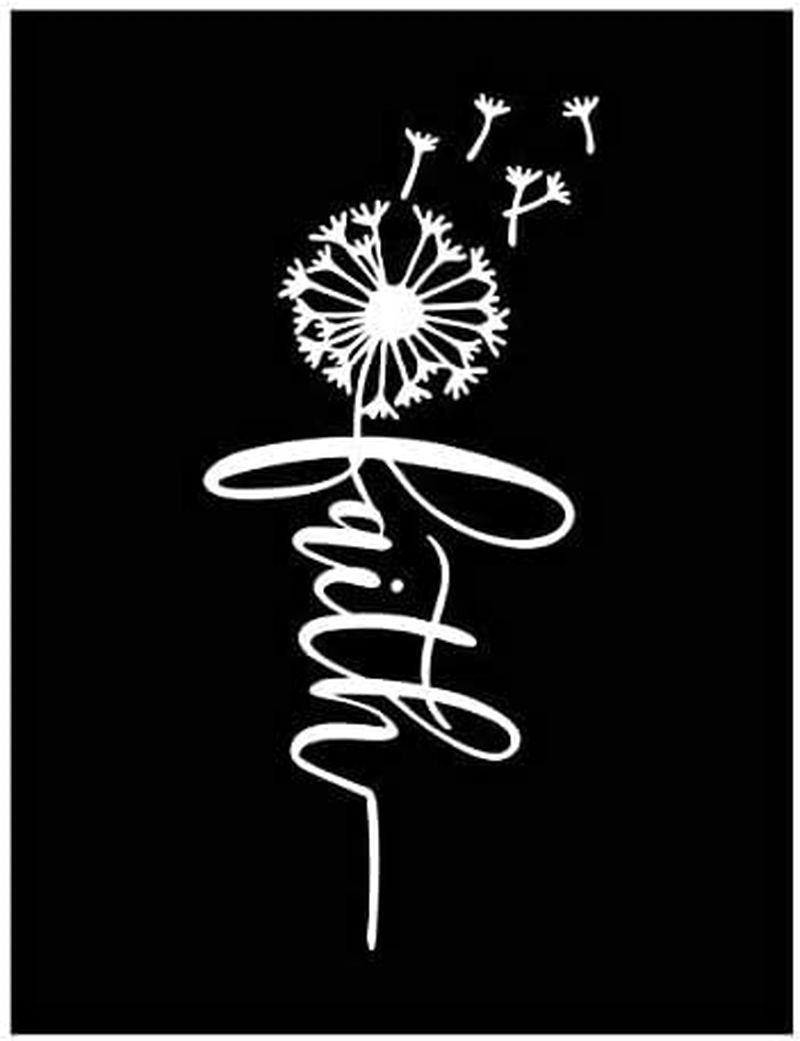 Faith Dandelion Coffee Vinyl Decal | White | Made in USA by Foxtail Decals | for Car Windows, Tablets, Laptops, Water Bottles, Etc. | 2.1 X 4.5 Inch image number 2