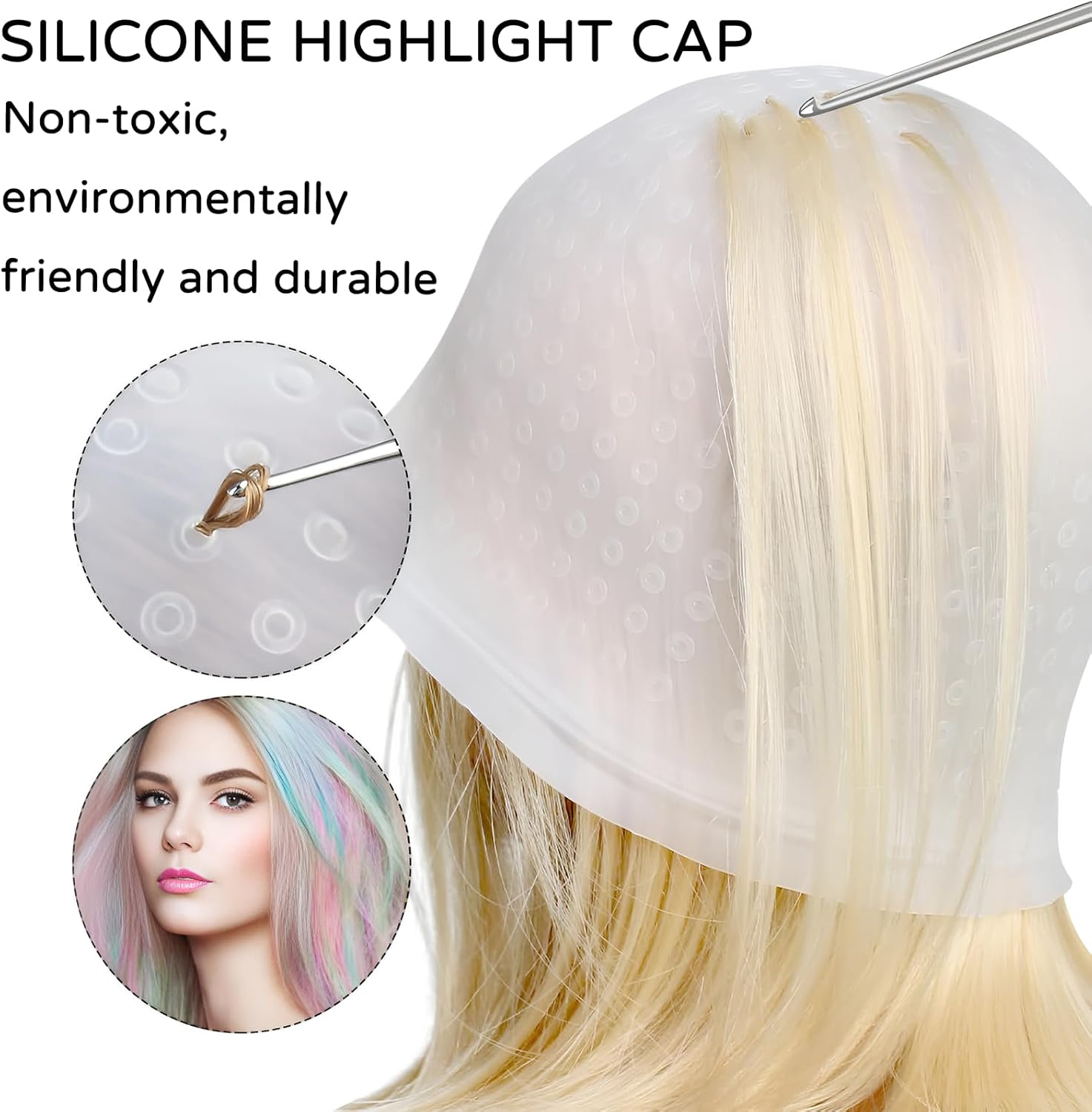 Pack of 5 Highlight Caps, Hair Colour, Silicone Highlight Cap for Hairdressing Salons and Families image number 1