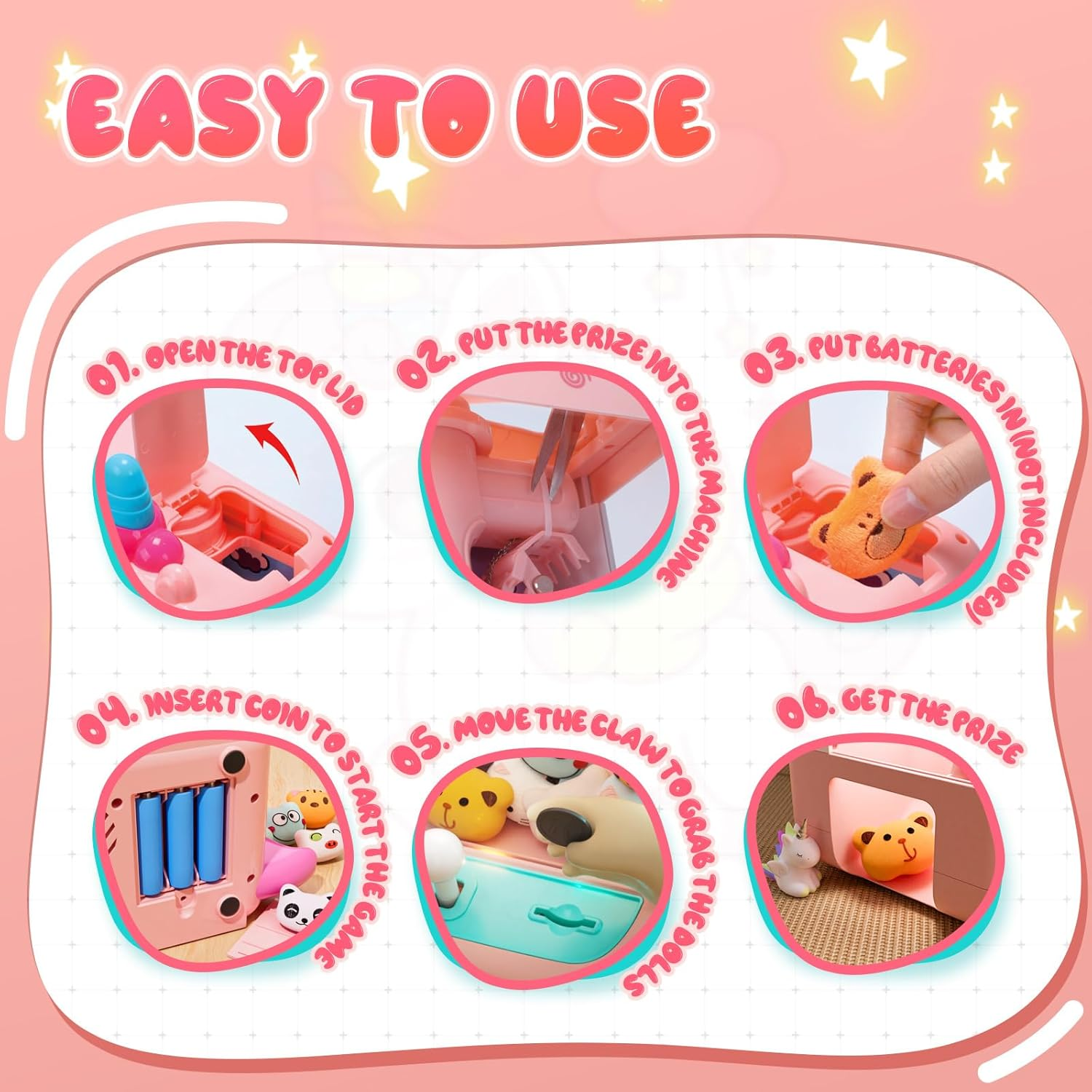 Skirfy Unicorns Claw Machine, Mini Vending Machine with Lights & Music, Adjustable Sound, Candy and Electronic Prize Dispenser, Includes 45 Toys, Candy and Birthday Gift for Kids Girls Ages 3 4 5 6 image number 4