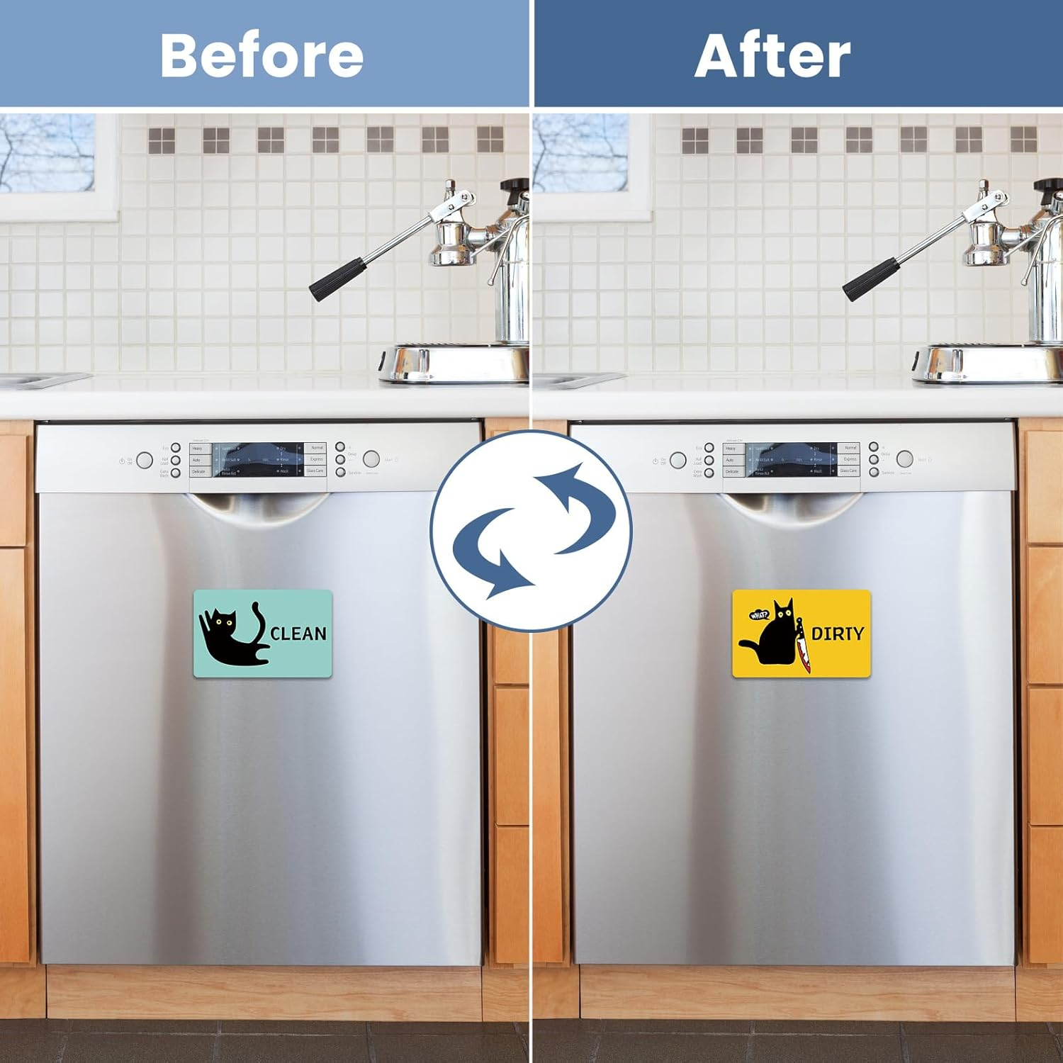 HSSPIRITZ Funny Cat Cute Cartoon Clean Dirty Dishwasher Magnet,Washing Machine Magnet Flip,Black Cat Kitchen Refrigerator Clean Dirty Sign,Double Sided Strong/Non Scratch(Black Cat) image number 6
