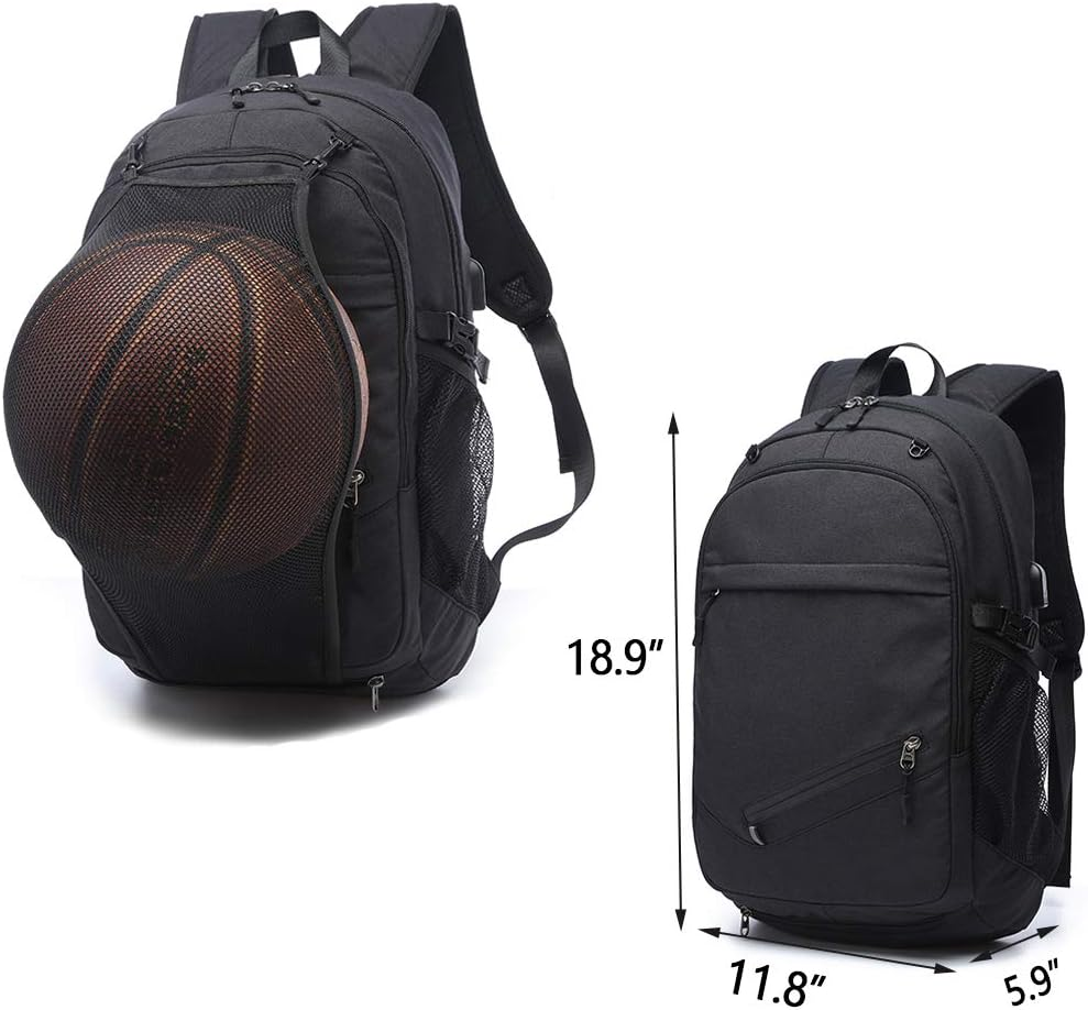 Basketball Backpacks Sports Bags for Football, Soccer with Ball Compartment Laptop Computer Backpack with USB Charging & Headphone Port Fit 15.6 Inch Notebook for Men Women Youth