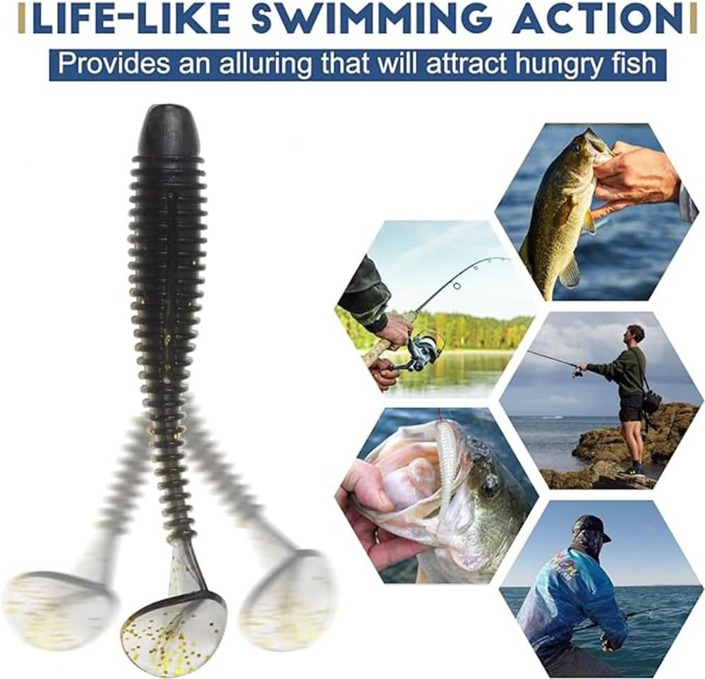 50Pcs Paddle Tail Swim Baits, Durable Soft Plastic Swimbait Paddle Tail Swimbait Soft Fishing Lures,Bass Trout Walleye Crappie Fishing Bait for Saltwater/Freshwater image number 5