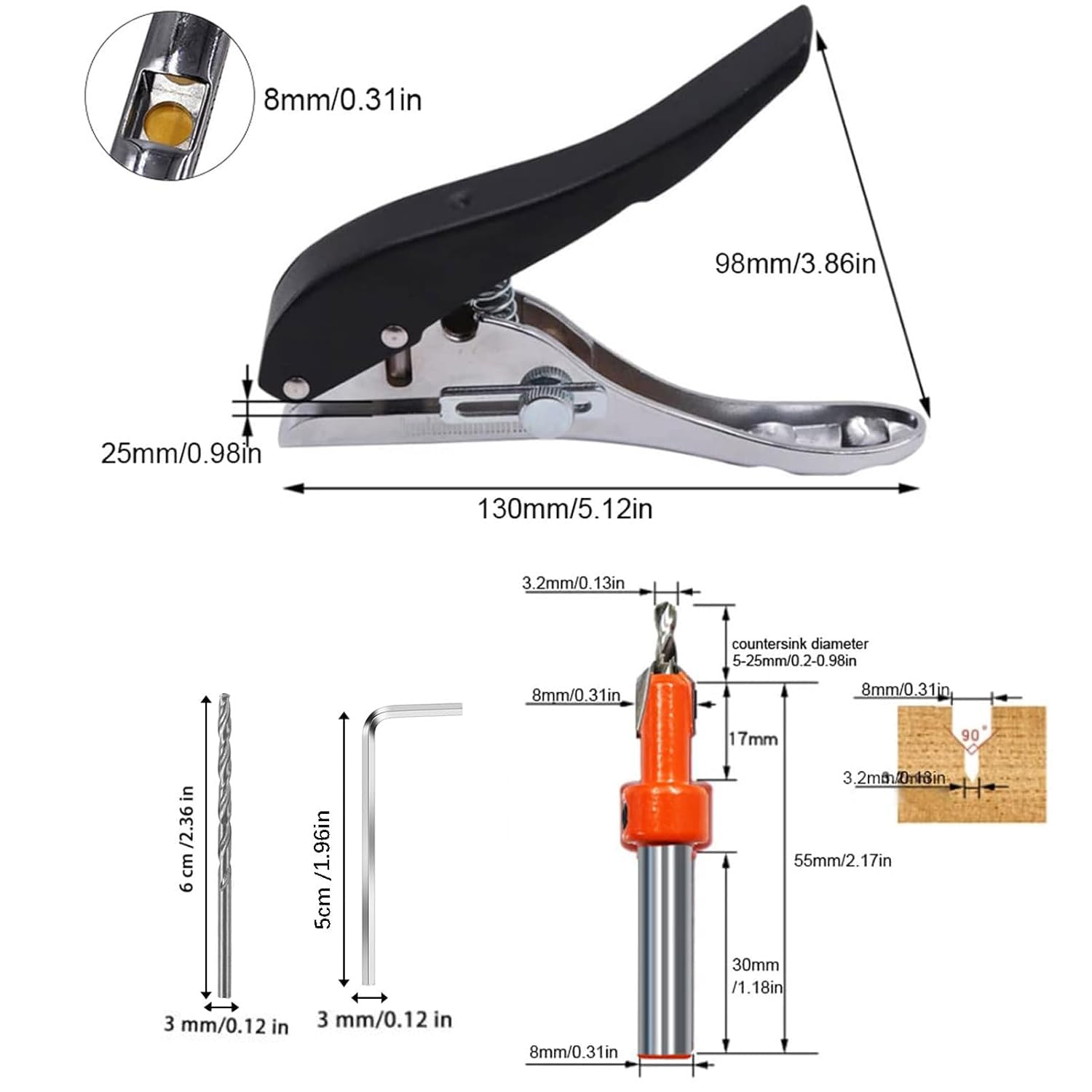 KEWAYO Single Hole Punch,Paper Punches 8Mm Heavy Duty Edge Band Puncher,Portable Edge Banding Punching Pliers for Paper,Chipboard,Index Cards,Photos,Card,Art Project