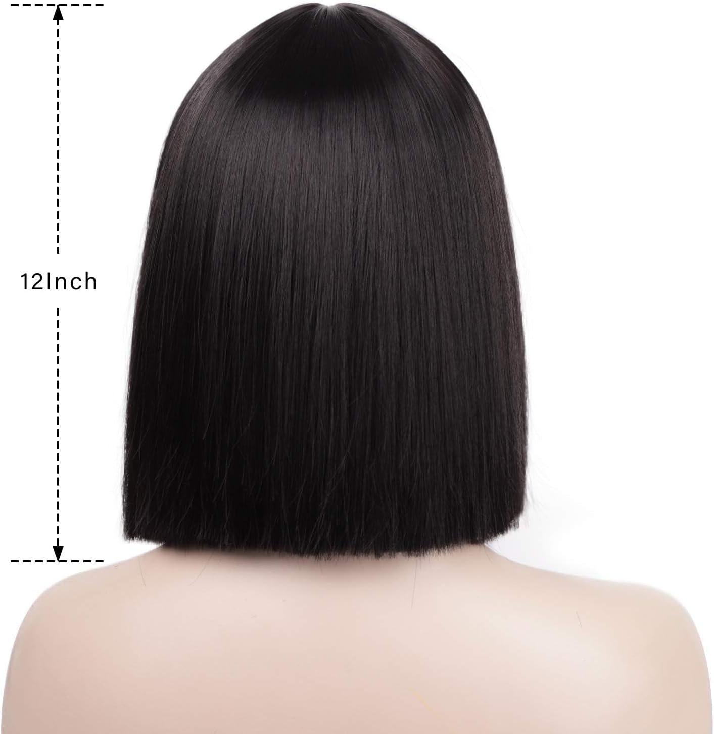 ENTRANCED STYLES (Black) - Black Bob Wig with Bangs, Short Black Wig for Women Straight Bob Wigs Heat Resistant Synthetic Wig Mia Wallace Cleopatra Cospaly Daily Party Cosplay Use 12" image number 5