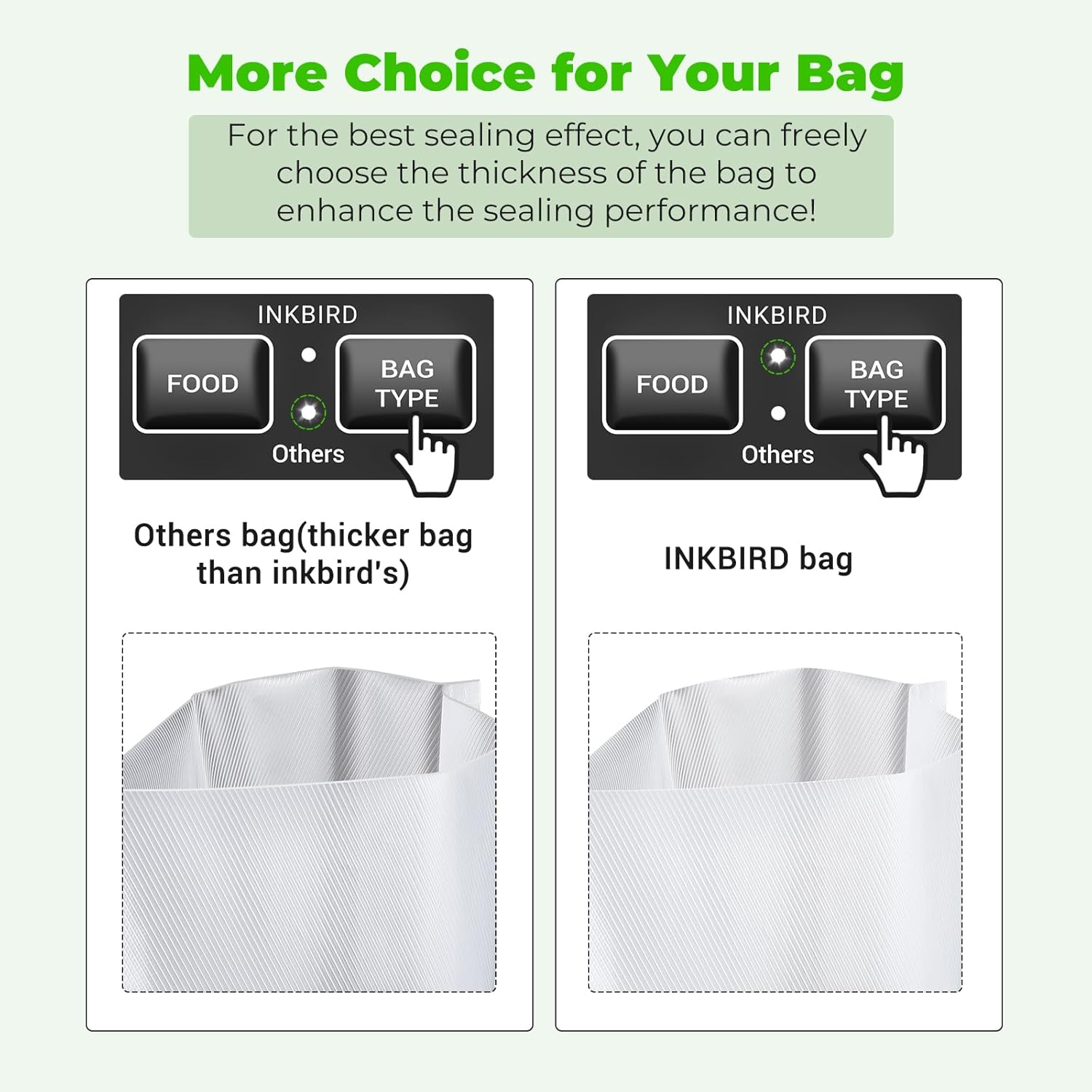 INKBIRD Compact Home Vacuum Sealer Machine INK-VS05, Dry/Moist/Liquid Food Types with Vac&Seal/Seal Only/Pulse/Canister Modes, Cooling Sealing Strip, Overheat Protection System image number 6