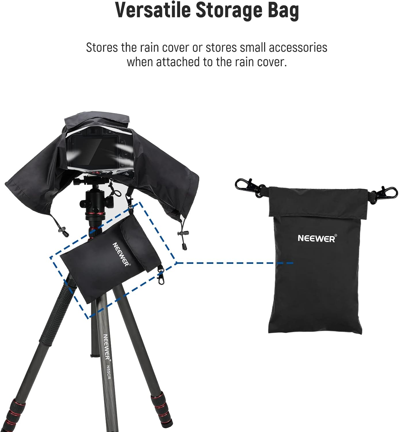 NEEWER Camera Rain Cover, Small Size Durable Nylon Raincoat Compatible with Sony A7 A9 Canon 7D 5D Nikon D750 D850 Cameras and Lenses within ⌀200Mm, with Sleeves, Drawstrings, Viewing Window, PB003 image number 4