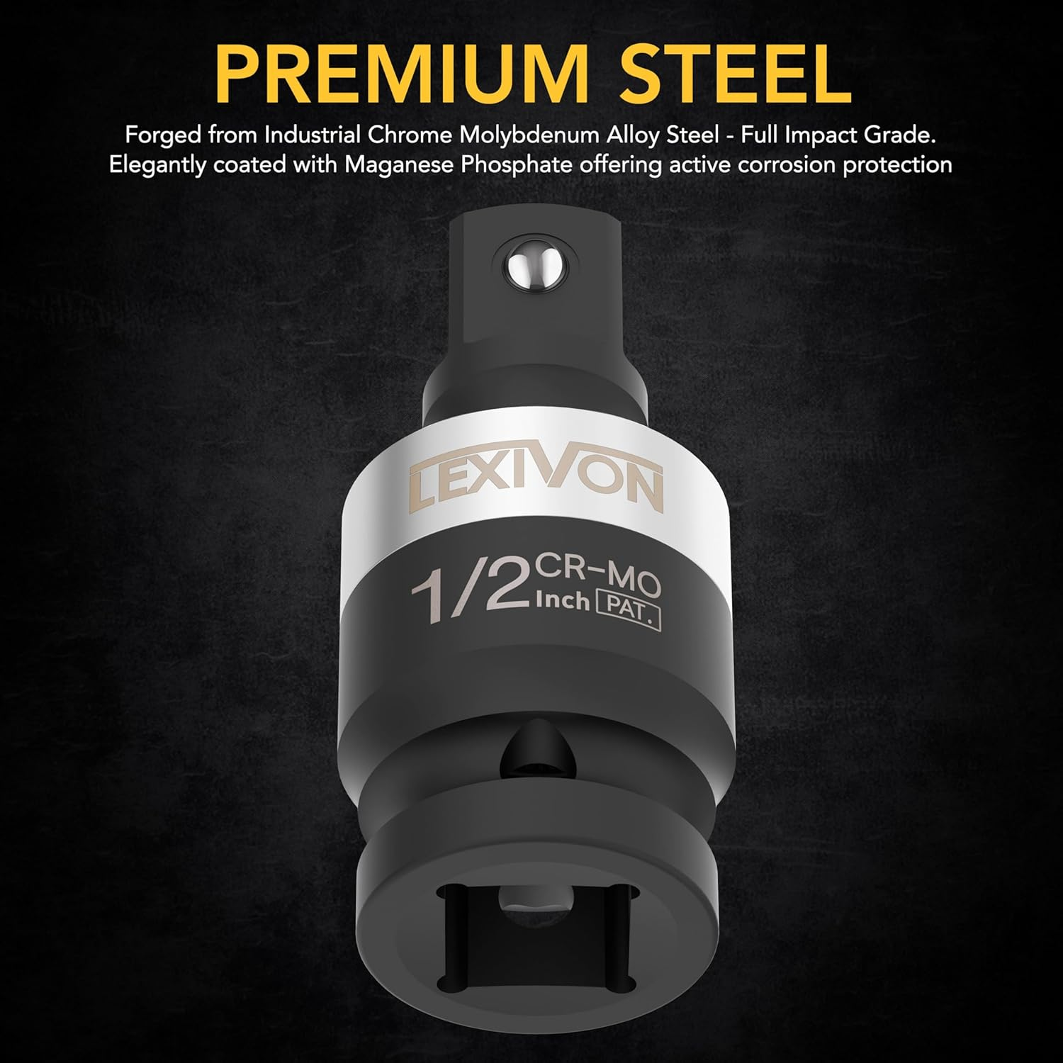 LEXIVON Impact Universal Joint - Patented SLIM Design | 3-Piece 1/2", 3/8", and 1/4" Socket Swivel Set | Chrome-Molybdenum Steel Full Impact Grade (LX-113-S) image number 3