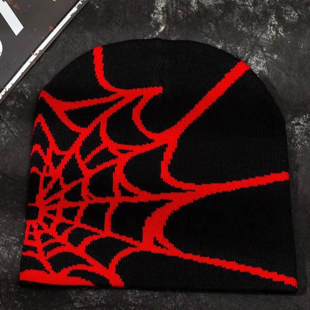 Arcimatto Y2K Spider Beanie Hat Wool Acrylic Knit Skull Cap Winter Warm Streetwear MEA Design Hats for Women Man Teenagers - Black Grey image number 6
