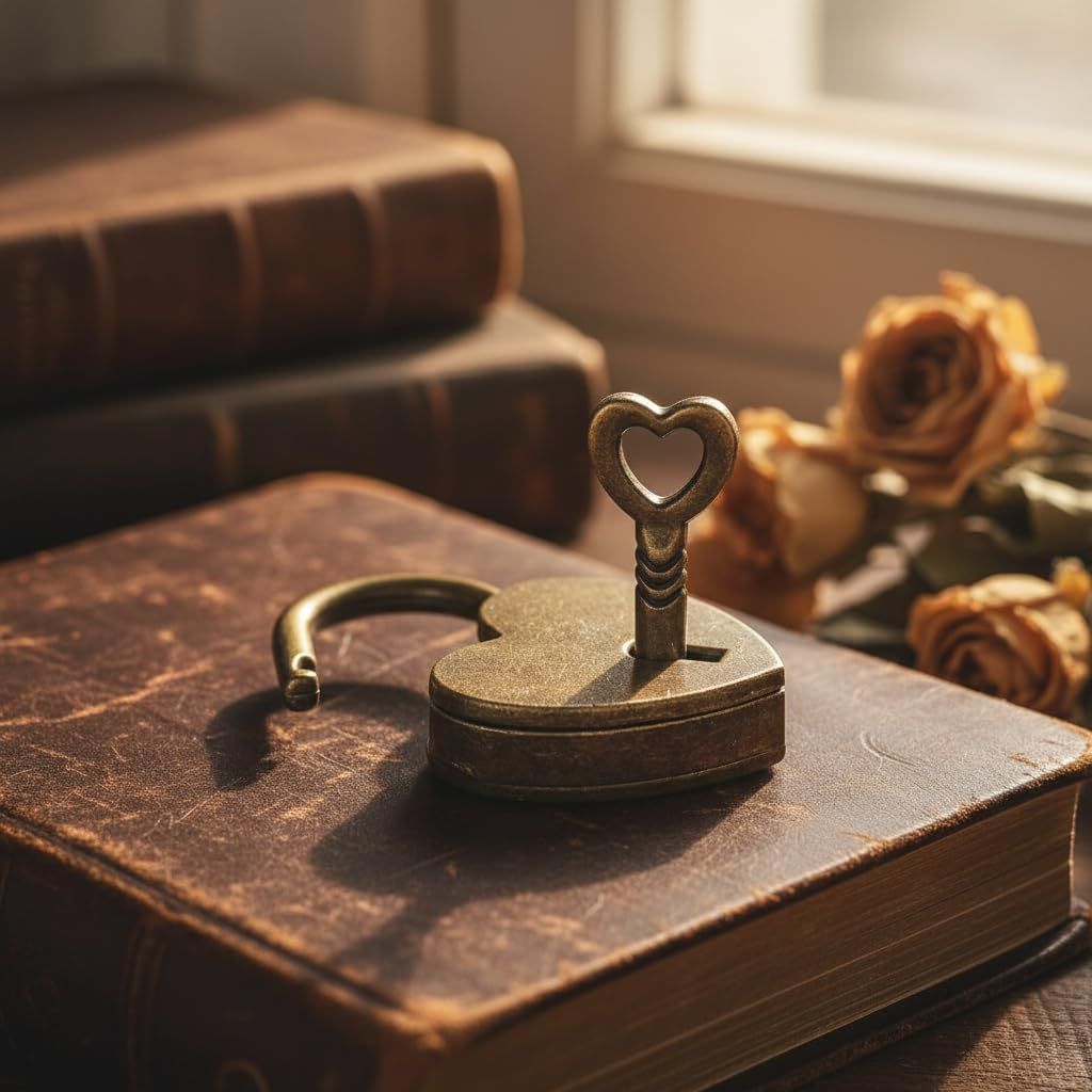 Antique Brass Heart Shape Padlock, Key Lock, Bronze, Padlock, Travel, Storage image number 1