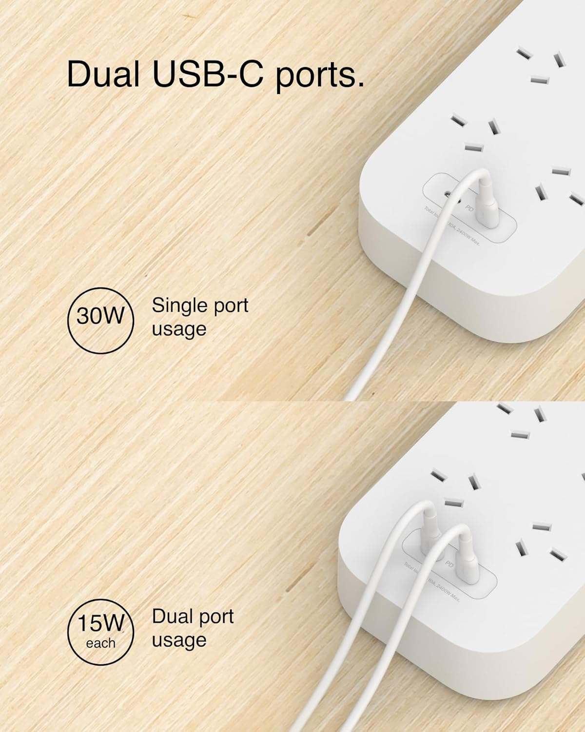 Belkin Connect 8-Outlet Surge Protector with Dual USB-C 30W, Dual USB-C Ports, 2M Power Cord, RCM Safety Certified - SRB004AU2M image number 1