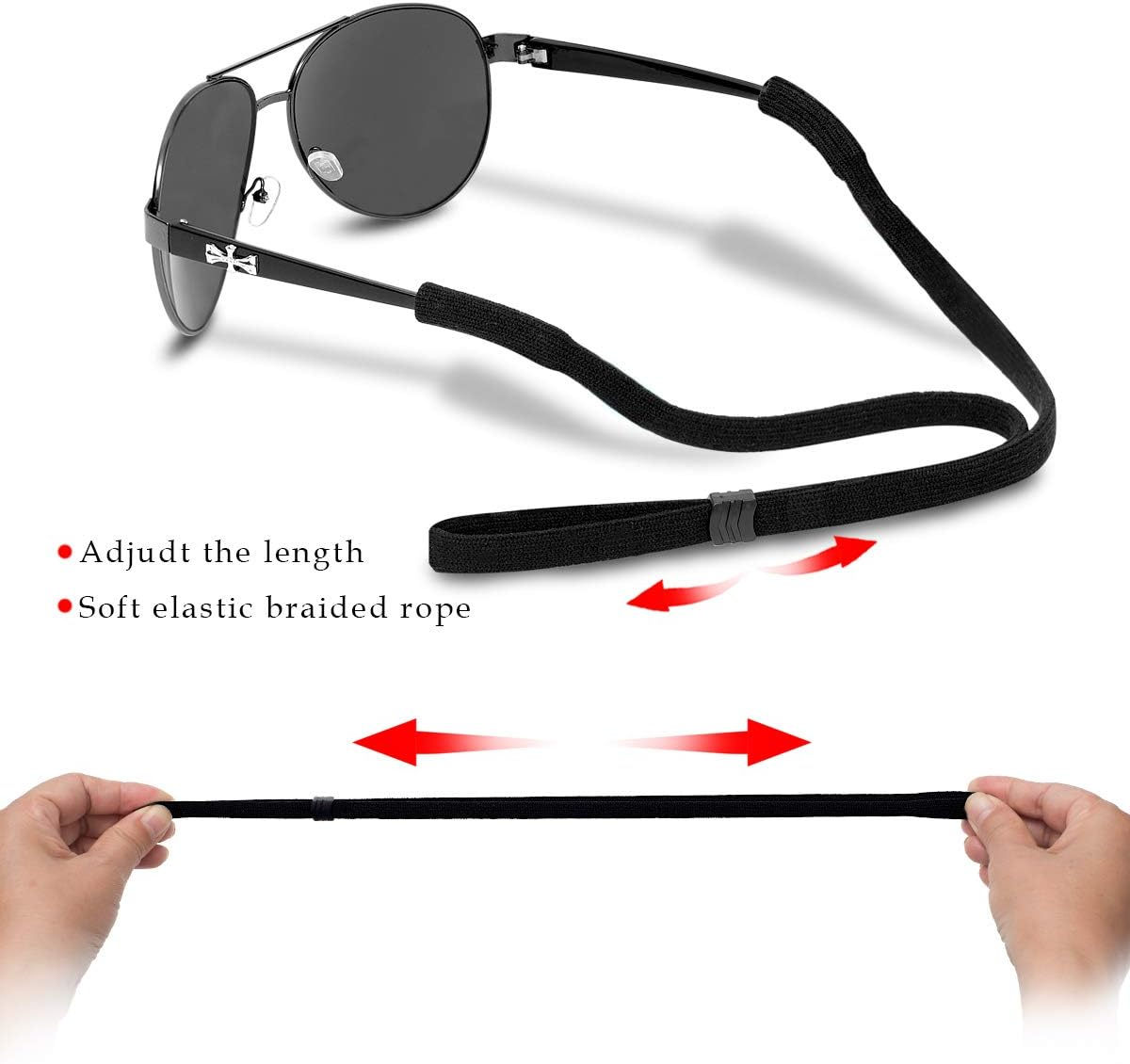 Glasses Strap (Pack of 6) for Men Women Adjustable Sunglasses Eyewear Retainer - 2 Pack (Black,Blue Black) image number 3