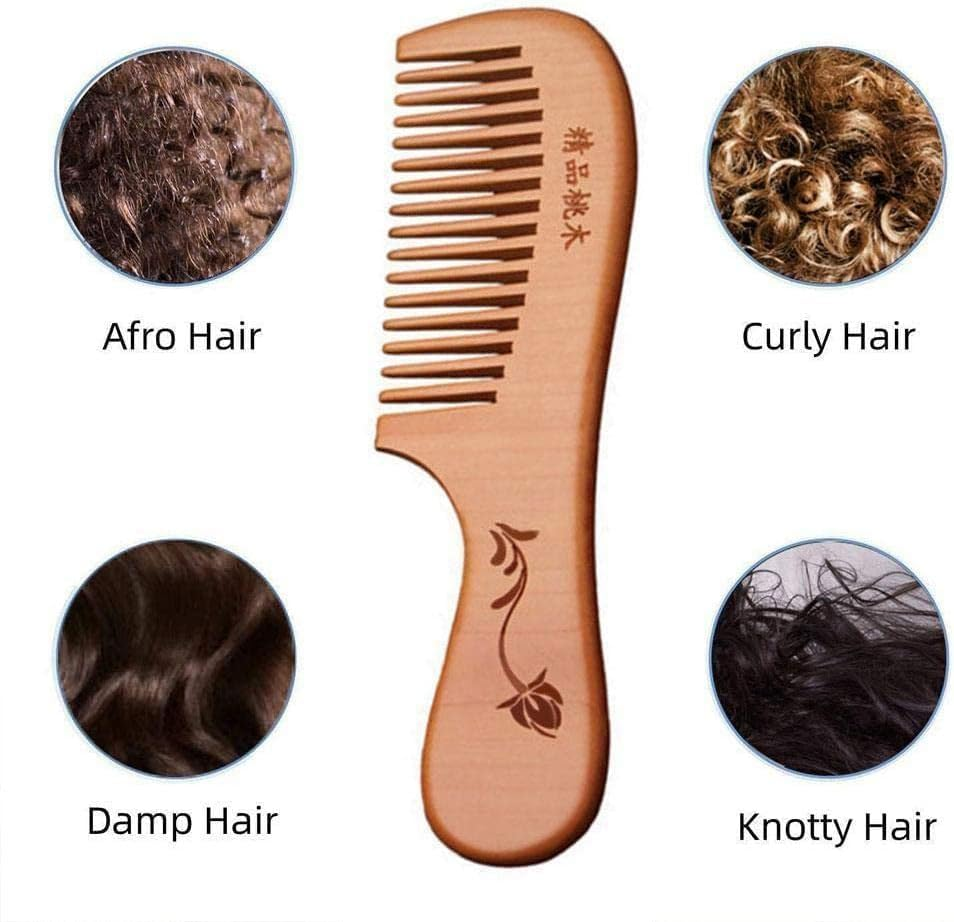 Natural Wooden Wide Tooth Hair Comb Natural Sandalwood Handmade Wood 18Cm Floral Print Care Beauty Comb Massage Hair image number 5