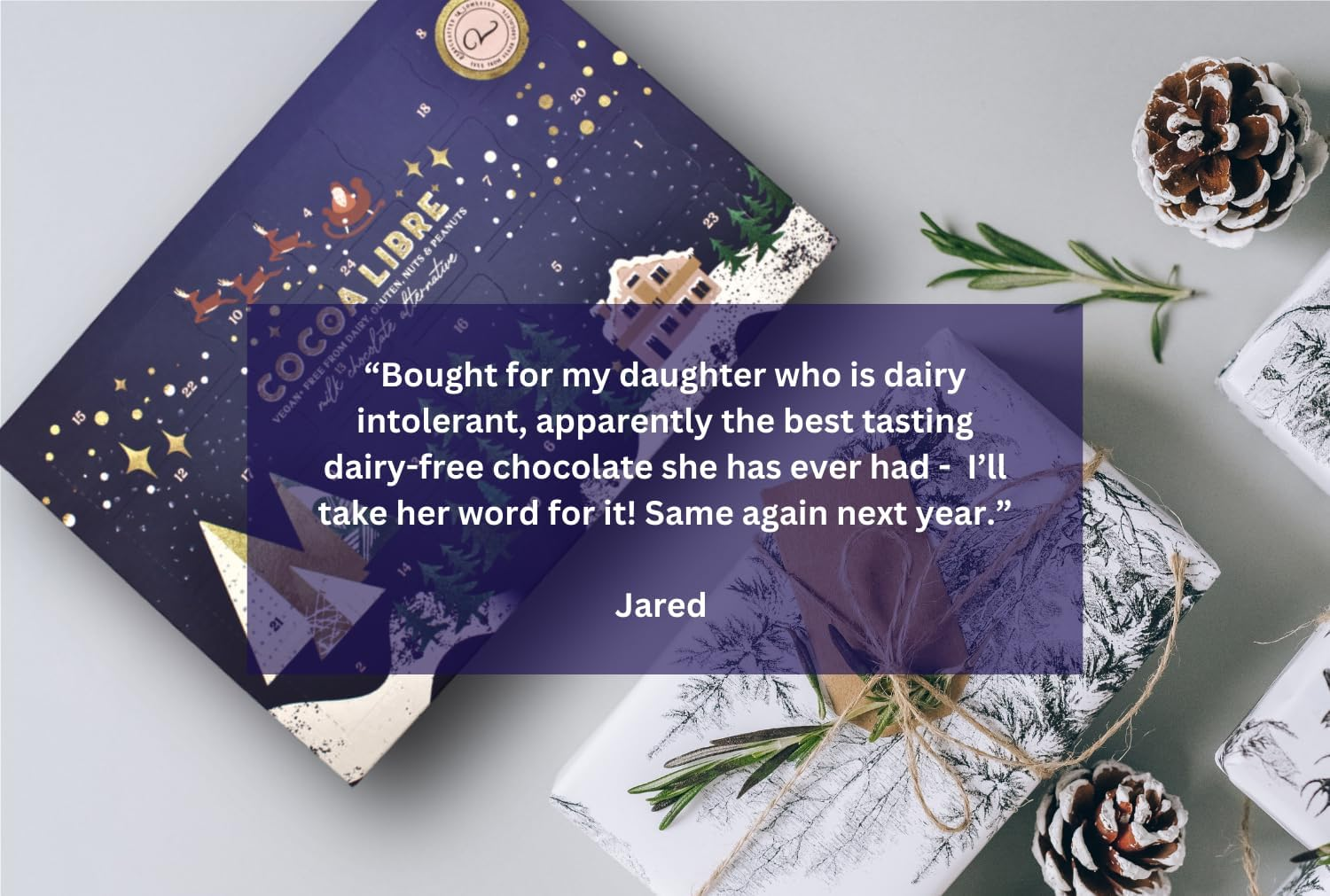 Cocoa Libre Luxury Vegan Advent Calendar | Freefrom Christmas Advent Calendar, 250G | Nutfree, Glutenfree, Dairyfree image number 1