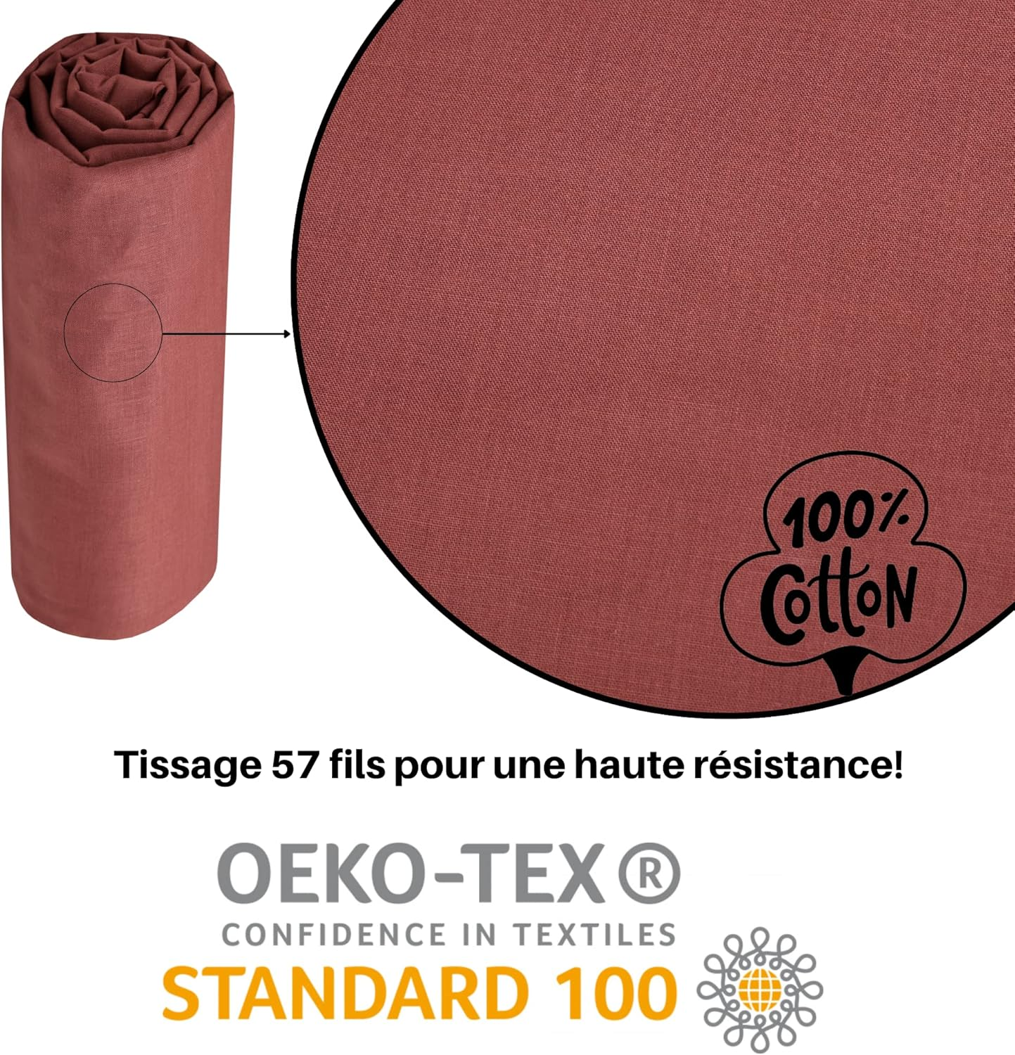 Lovely Casa - Fitted Sheet - Size 180 X 200 Cm - Large 30 Cm - 100% Oeko-Tex Certified Cotton - Colour Grenache - Model Eden - Bed Linen for Home - Soft and Comfortable for a Cosy Nest image number 6
