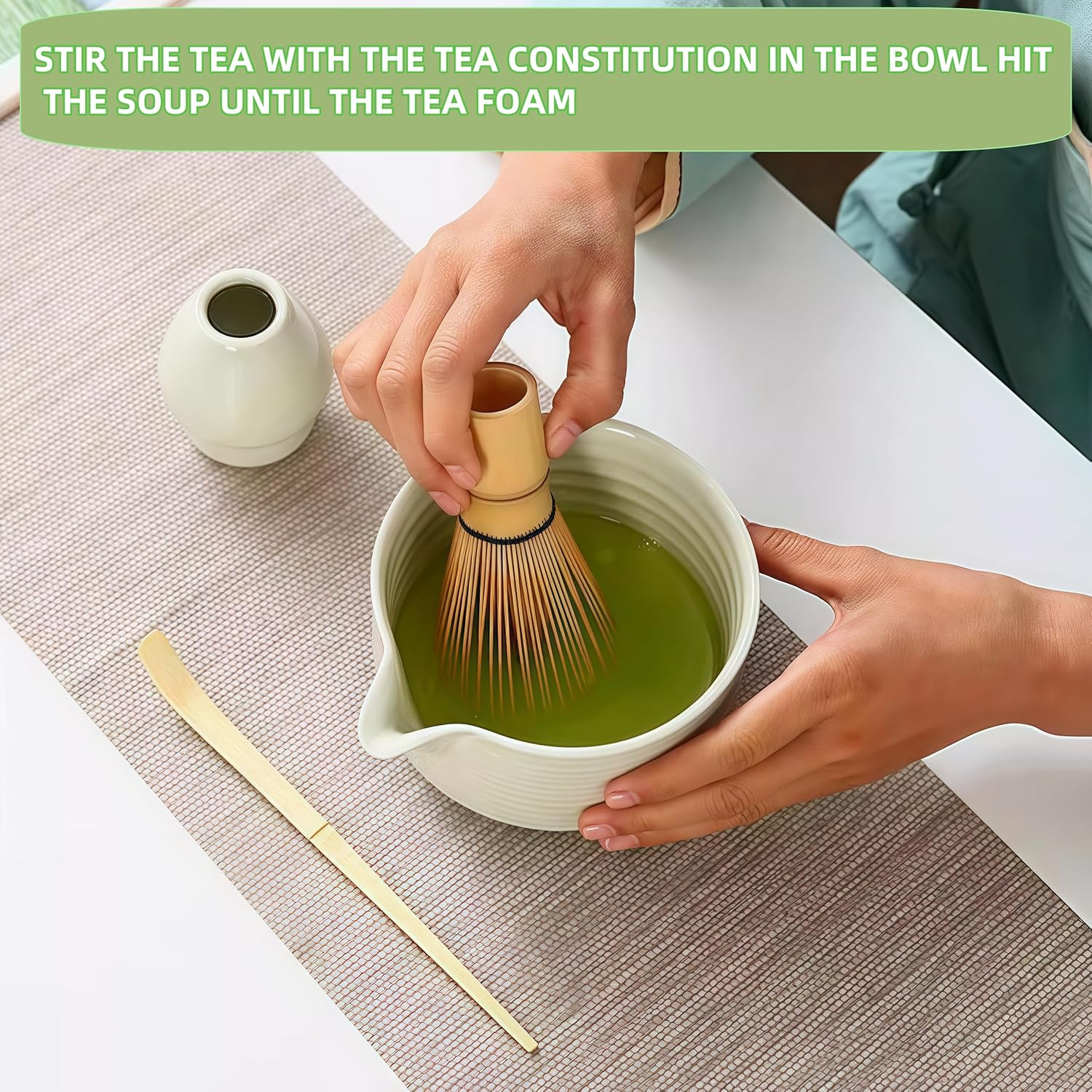 Matcha Whisk Set, Matcha Bowl with Spout, Matcha Whisk and Holder, Bamboo Matcha Scoop and Stainless Sifter - 5 Pcs Jade Green Matcha Kit for Matcha Lover image number 1
