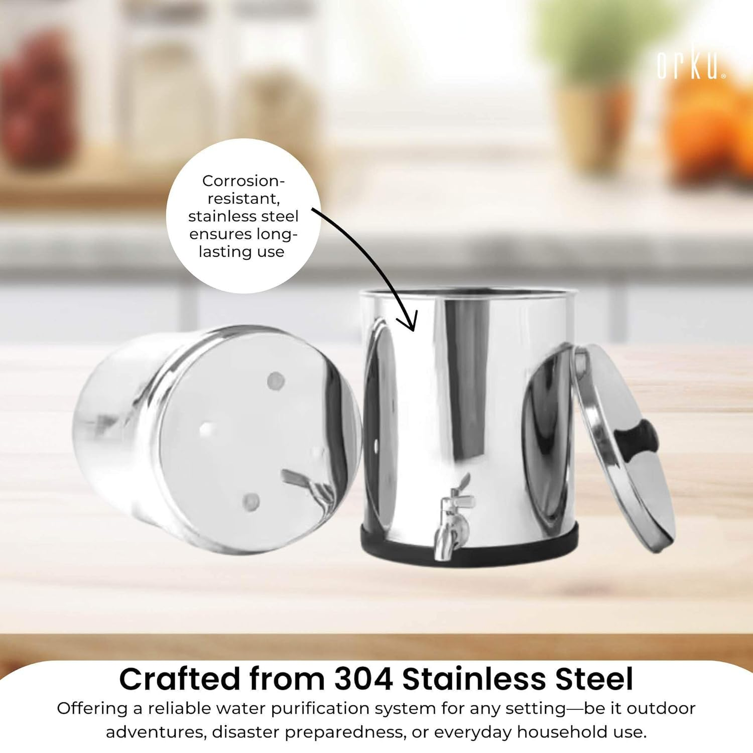 Orku 8.5L Gravity Benchtop Water Filter - Stainless Steel Fluoride Removal image number 1