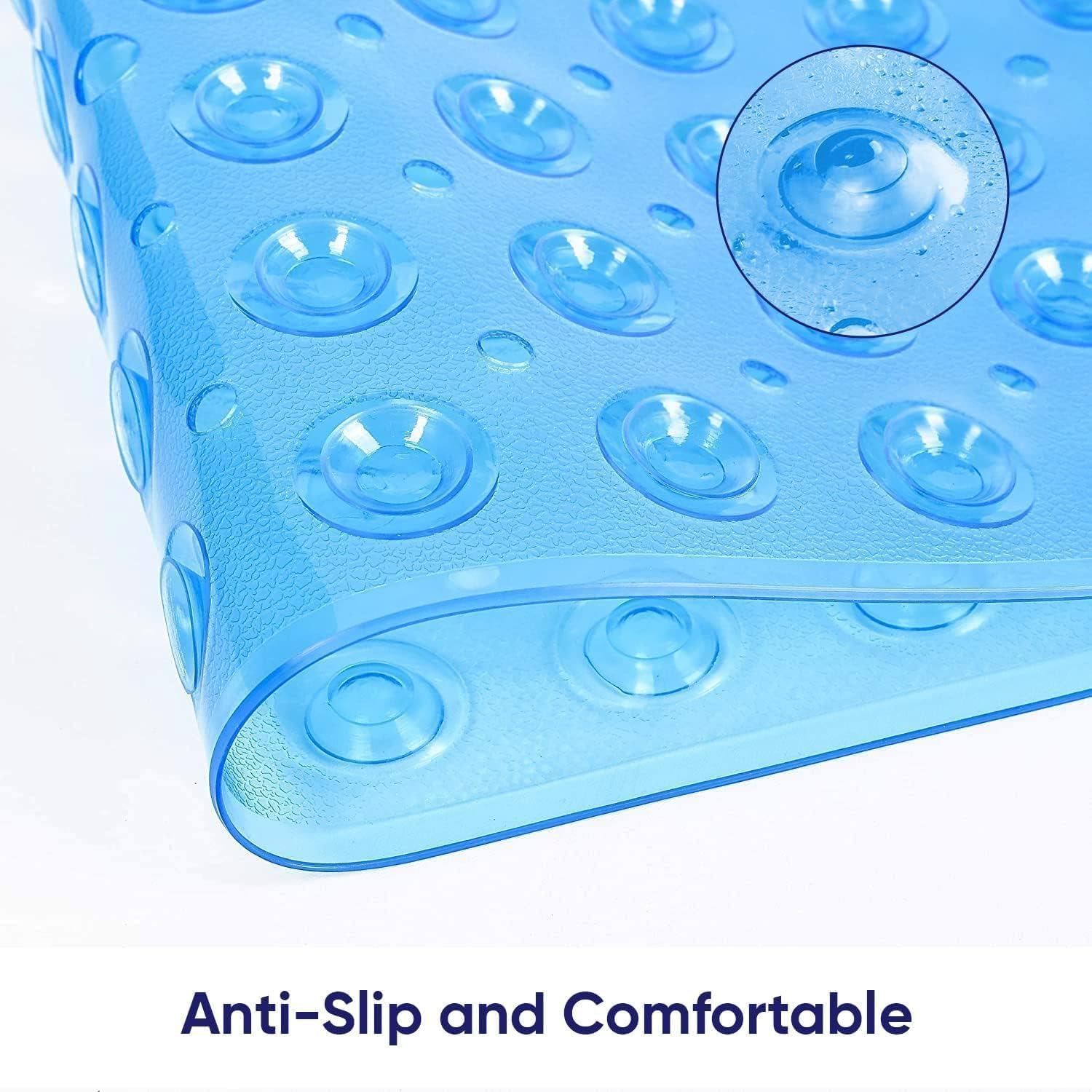 Non Slip Bath Mat, 100 X 40Cm Extra Long Shower Mat anti Mould, Machine Washable, Soft PVC Antibacterial Bathmat for Tub with Suction Cups & Drain Holes, Quick-Dry, Bath Mat for Bathroom (Clear Blue) image number 4