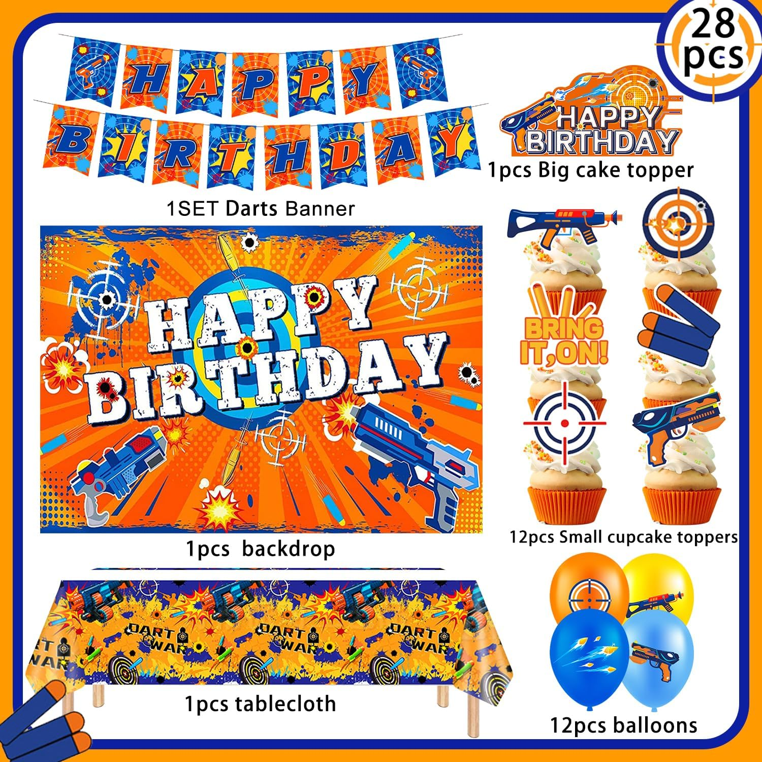 Dart War Party Decorations Supplies, 46Pcs Dart Battle Birthday Party Decorations Set Including Balloons Cupcake Topper Banner Etc Dart War Birthday Decorations image number 5