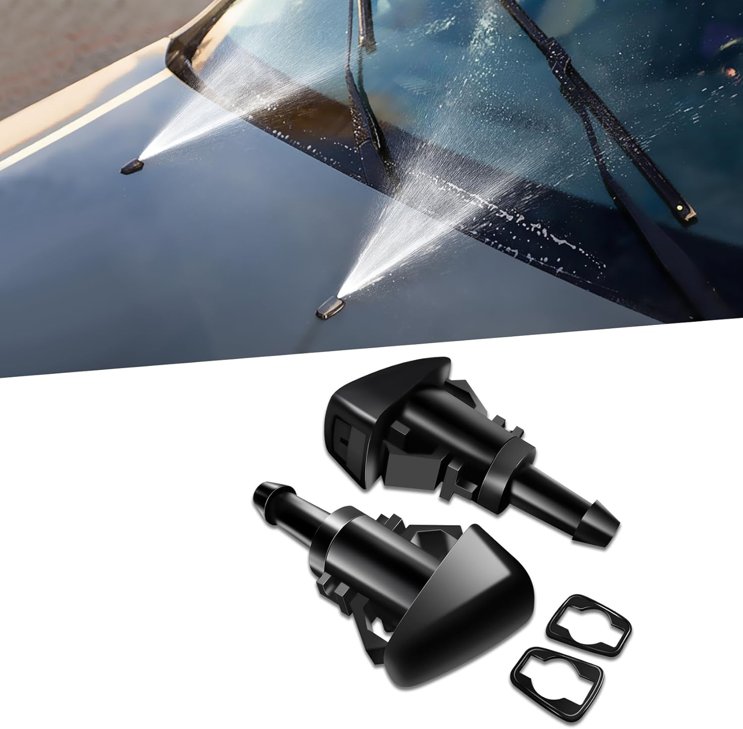 2 PCS Front Windshield Washer Nozzles, Washer Spray Jet Kit Fit for Chrysler, Dodge, Replaces OEM #: 4805742AB / 5113049AA / 55077460AA / 5303833AA / 5116079AA image number 4