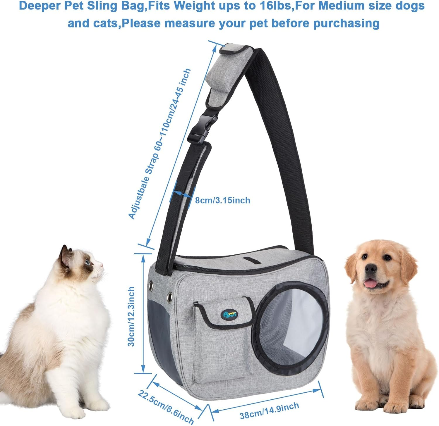 Ownpets Pet Sling Carrier, Pet Airline Carrier Travel Bag, Fit 10~15Lb Cats&Dogs, Comfortable, Adjustable, Perfect for Airline, Travelling, Daily Walk, Outdoor Activity and Weekend Adventure image number 6