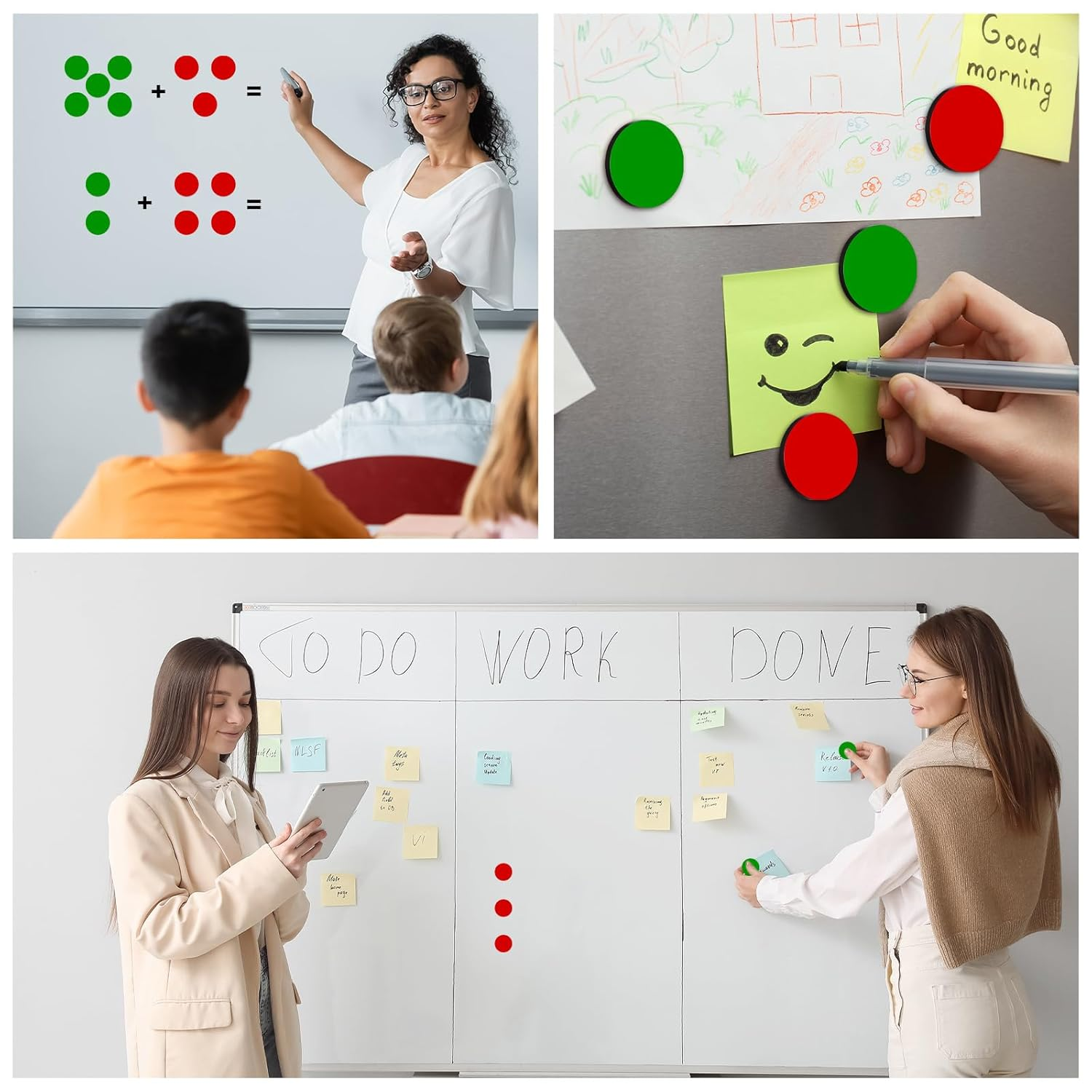 Xuhal 40 Pcs Double Sided Red Green Magnets 1.26'' Red Green Double Sided Mini Flip Magnets Dots for Whiteboard Reversible Circle Ferromagnet for Office Kitchen Whiteboard Classroom Decoration image number 5