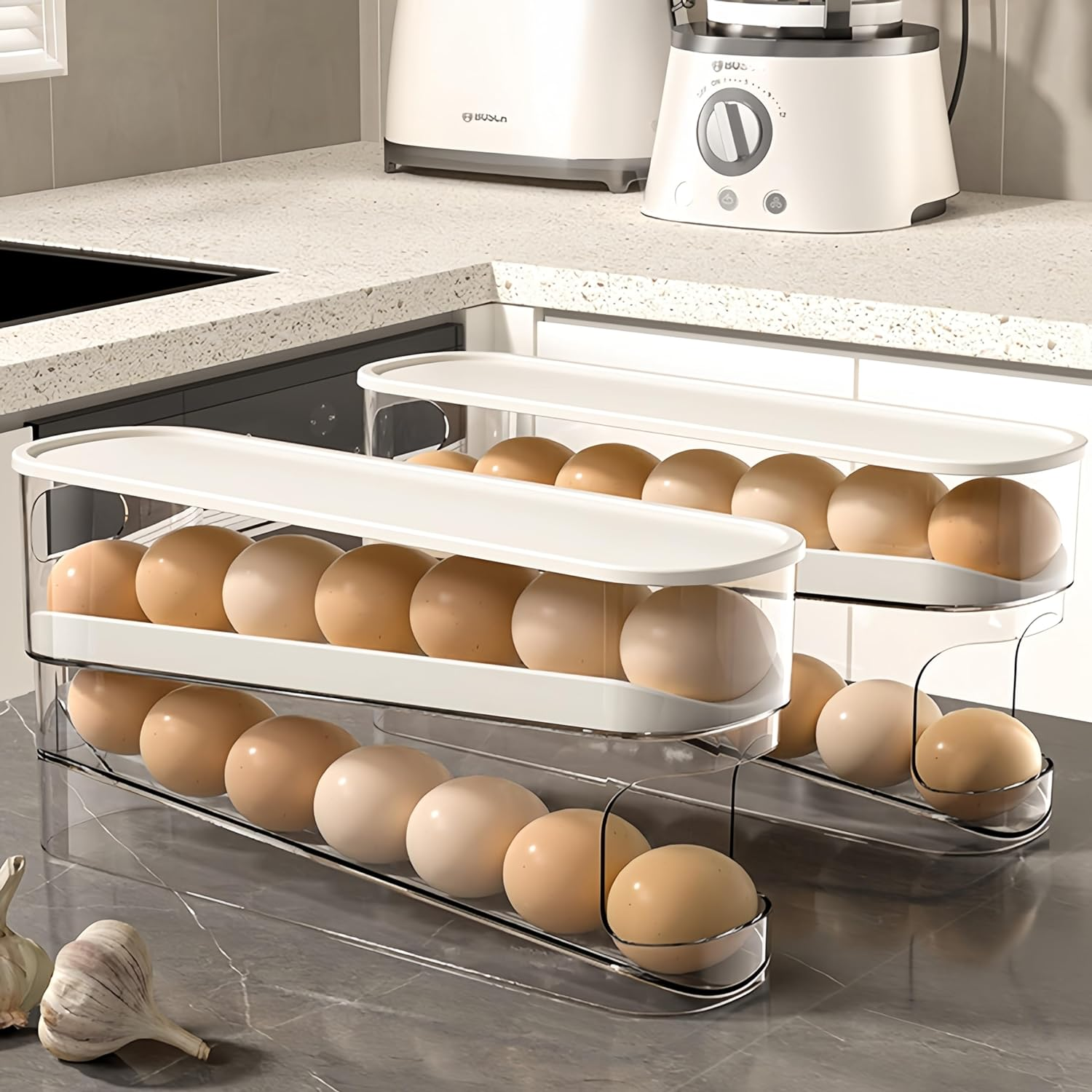 Erichbow Automatic Rolling Refrigerator Egg Organizer, Space Saving Rolling Egg Dispenser and Refrigerator Storage,Home Egg Holder image number 4