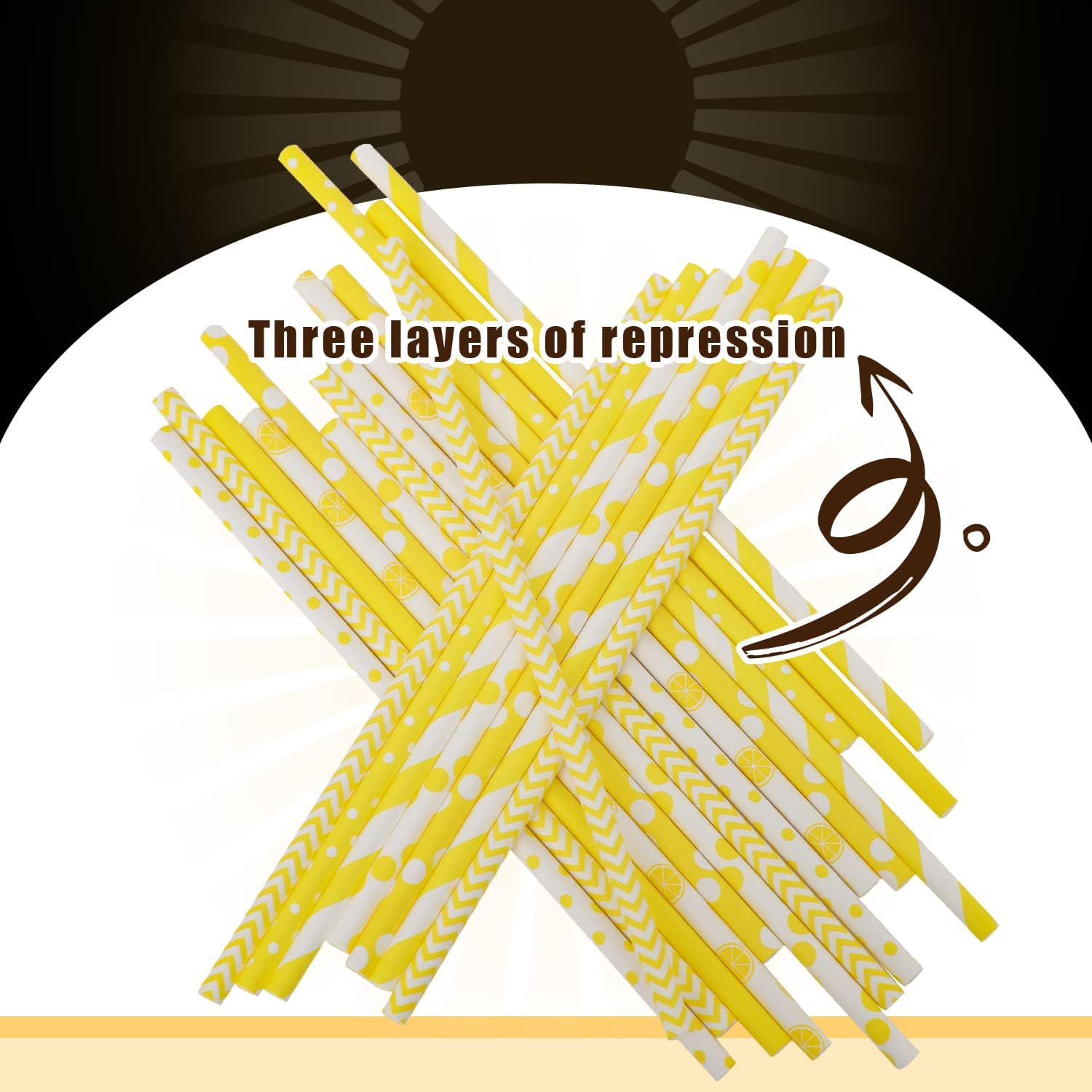 Yellow Straws for Drinking Yellow Disposable Straws 100Pcs Disposable Straws Bulk (8 Pattern) - 10 Black Pattern image number 6