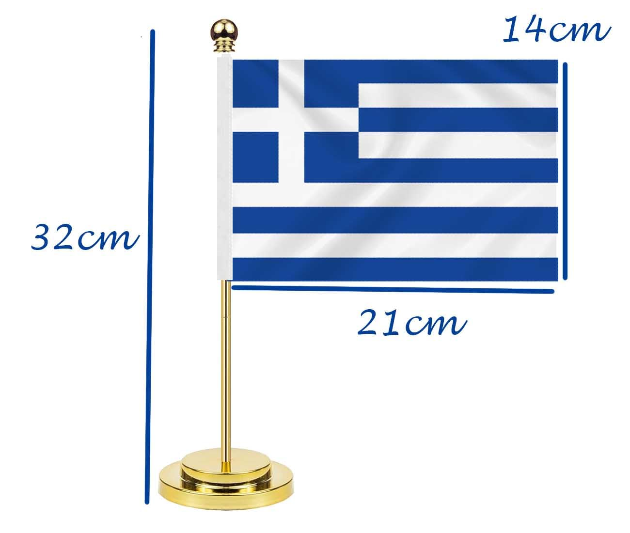 Greece Desk Flag,12 Inch Tall Small Greek Indoor Banner,Tiny Printing Decor for Office Home Table Meeting with Golden Metal Pole Base image number 1