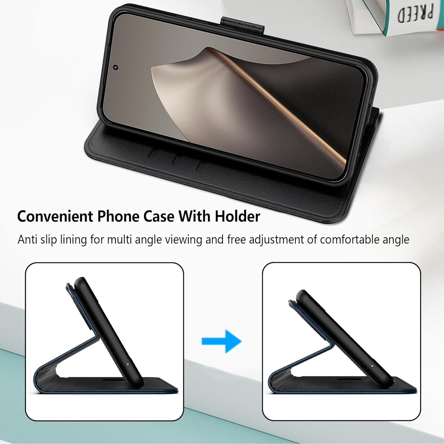 Aiziki for Xiaomi 15T Phone Case, Leather Flip Case with 3 Card Slots & Kickstand, Anti-Drop, Magnetic Closure, Compatible with Xiaomi 15T Case- Black image number 1