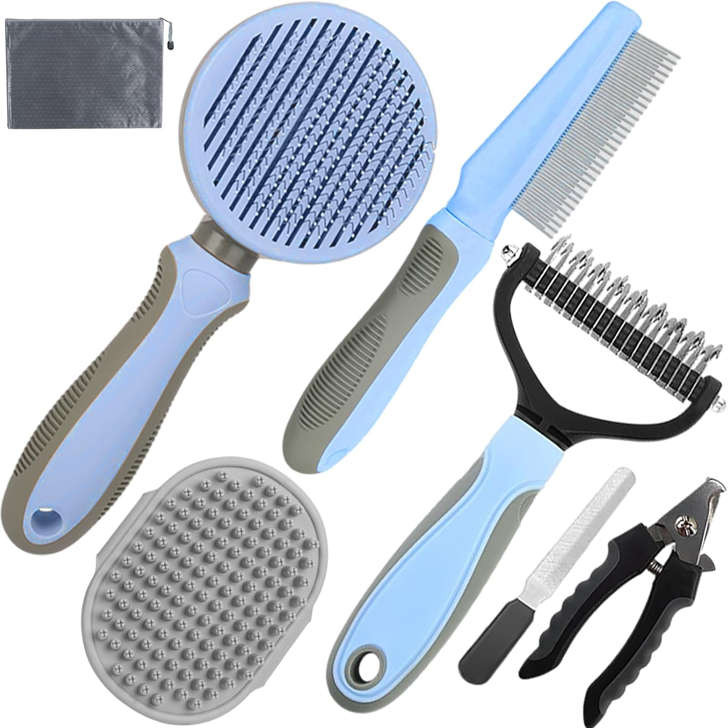 Dog Brush for Shedding, 7 PCS Dog Grooming Brush Kit Including Undercoat Rake, Slicker Brush, Dematting Comb, Nail Clipper, Bath Brush for Long & Short Haired Dogs, Cats (Green)