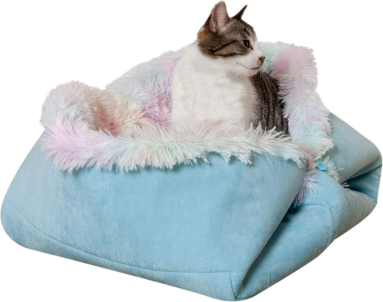 Furhaven Small Cat Bed Self-Warming Long Faux Fur & Suede Convertible Cuddler, Washable - Gray, Small