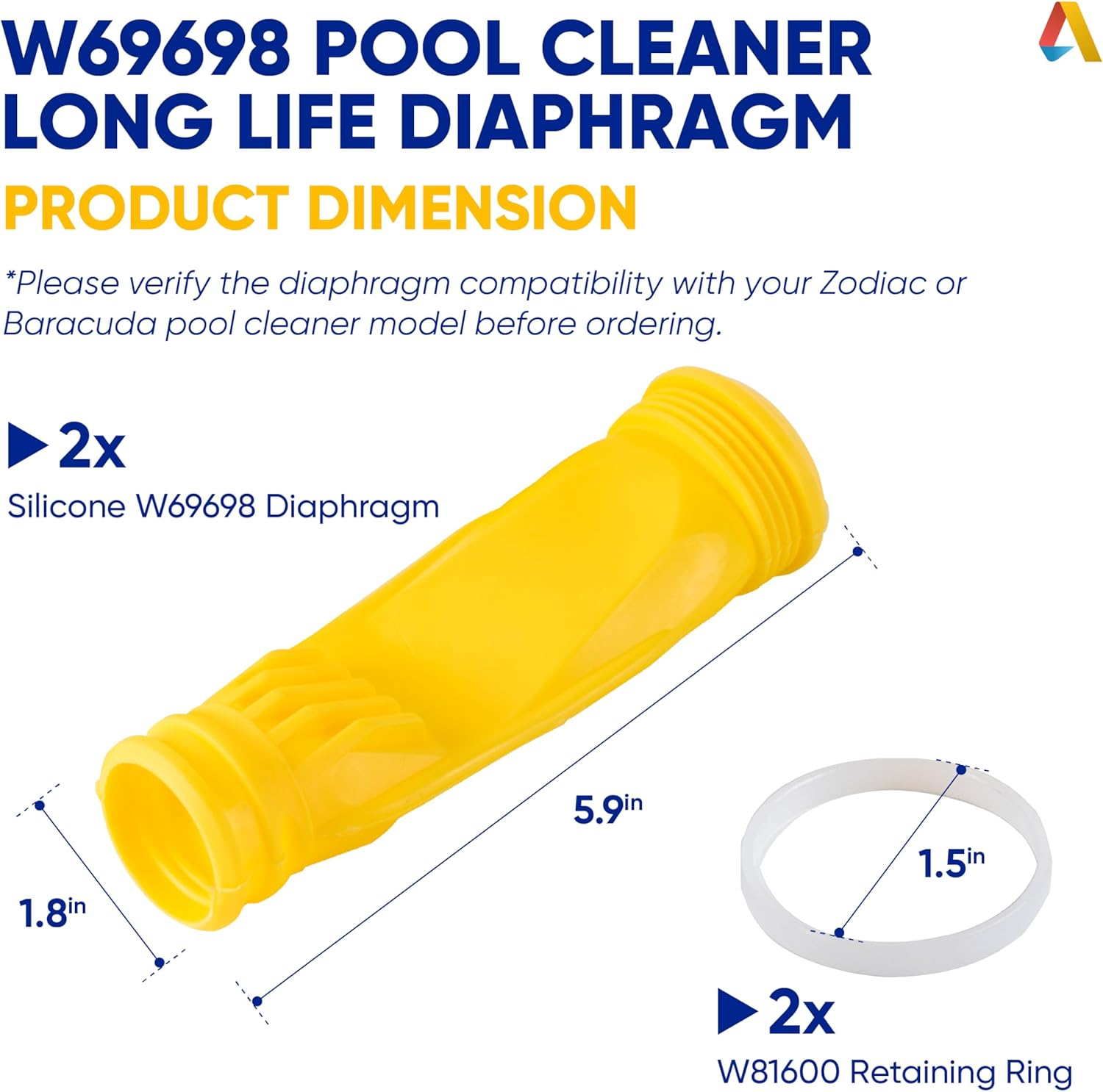 Pool Cleaner Diaphragm, W69698 Silicone Pool Cleaner Long Life Diaphragm for Zodiac Baracuda G3 G4, Alpha 2, 3 and Zoom Pool Cleaner, Heavy Duty Pool Cleaner Diaphragm (Yellow, 2 Pack) image number 2