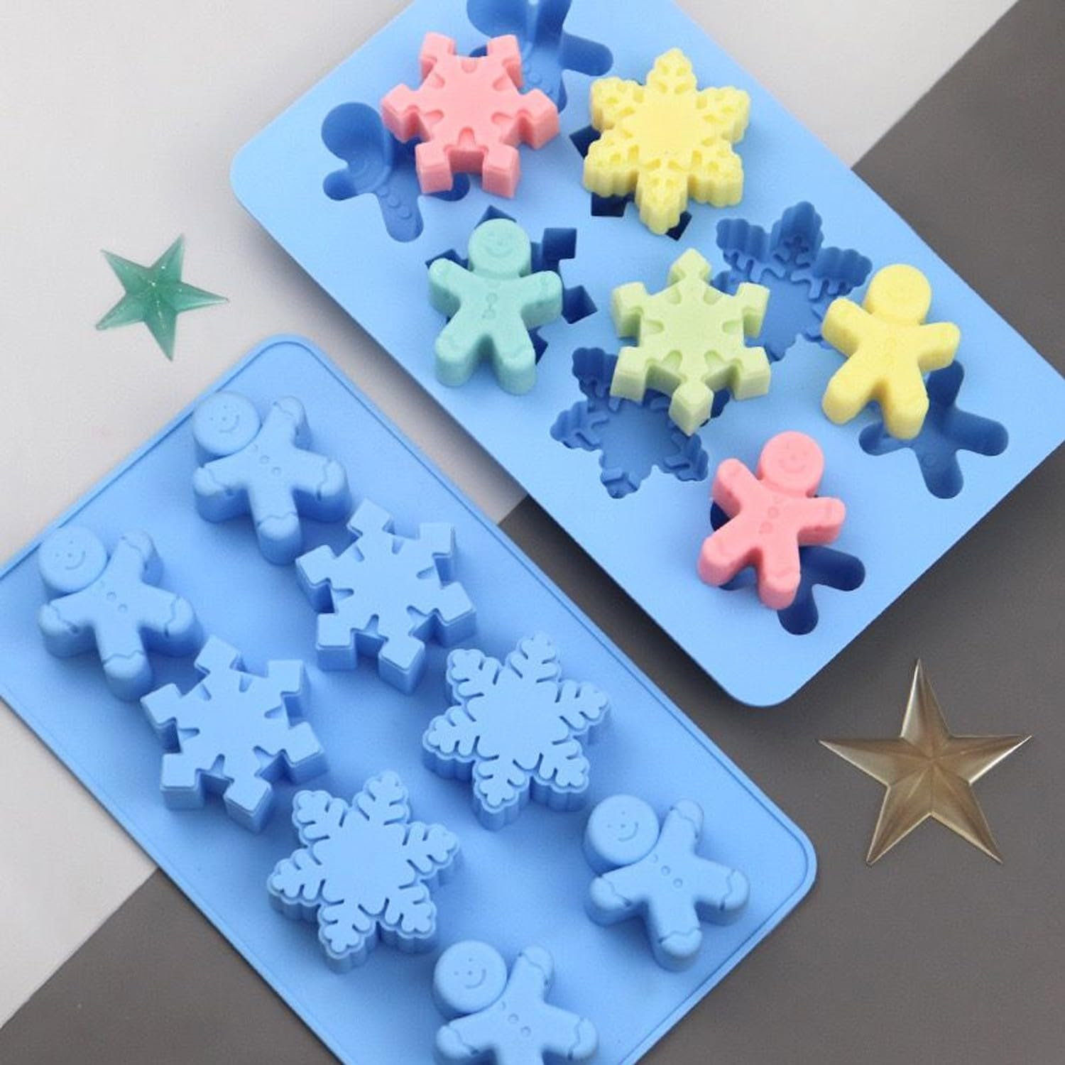 VIKKI Christmas Silicone Molds, 2Packs Snowflake Snowmen Chocolate Moulds 8 Cavities Soap Candy Cake Muffin Jelly Trays Baking Molds for Home Party Christmas Xmas Cake Decoration image number 2