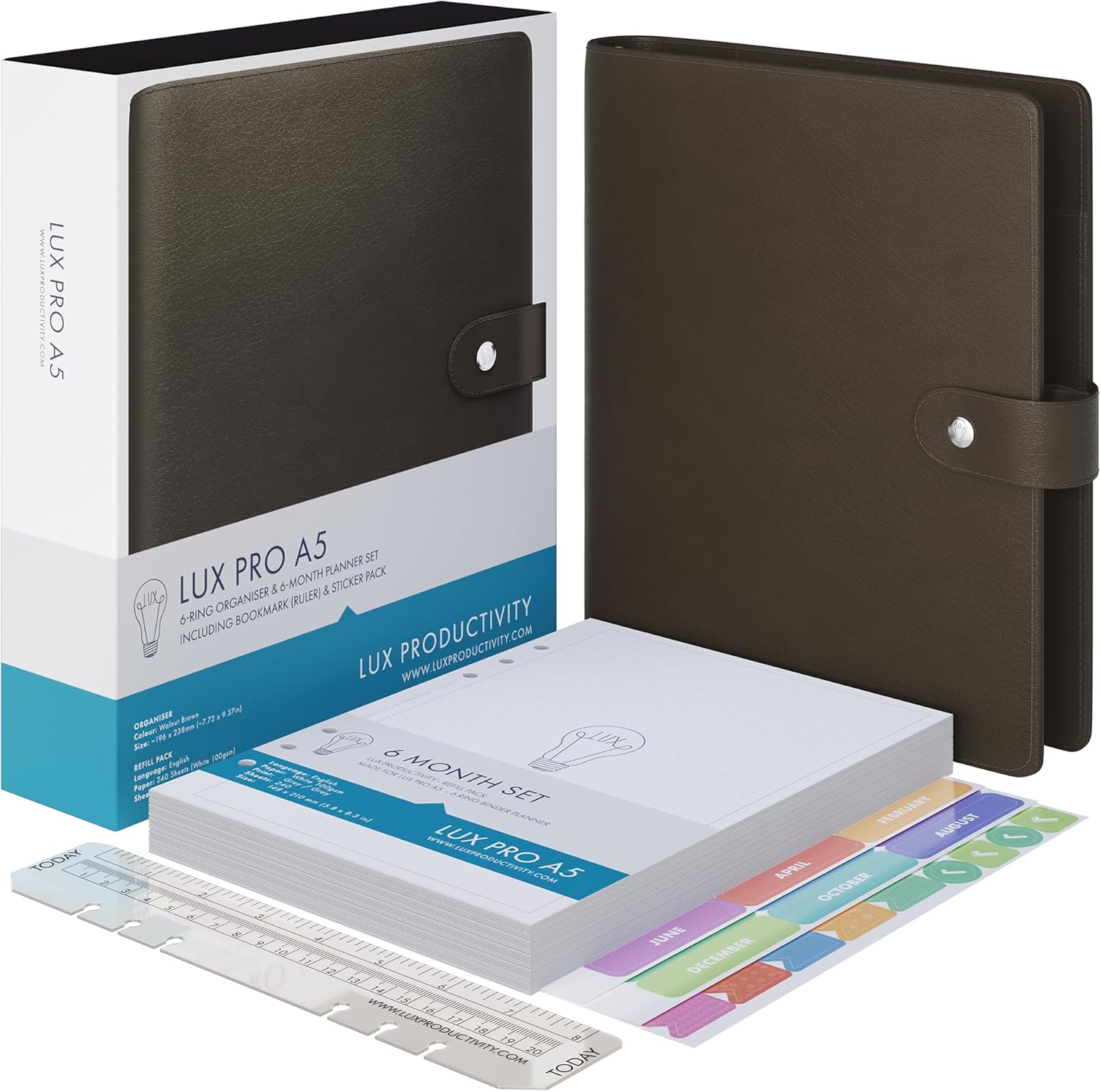 A5 Binder Organizer - Agenda 2023 Daily, Weekly & Monthly Management Undated to Do List & Unisex Business Planner - PU Leather Journal - Goal Setting Gratitude Notebook & Appointment Book by Lux Productivity - Lux Pro A5 Ed.2 Turquoise Ocean