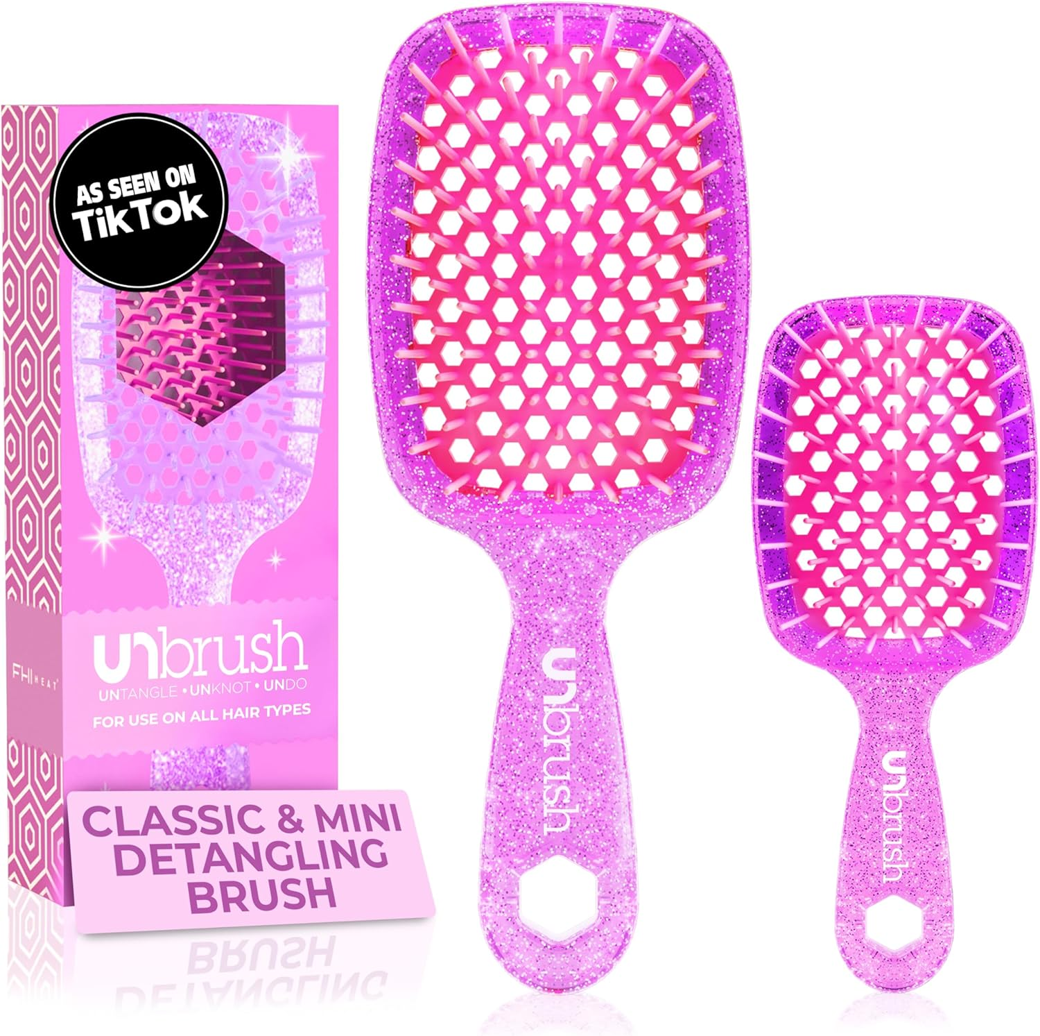 FHI HEAT Unbrush and Unbrush MINI Wet & Dry Vented Detangling Hair Brush, Lilac Light Purple