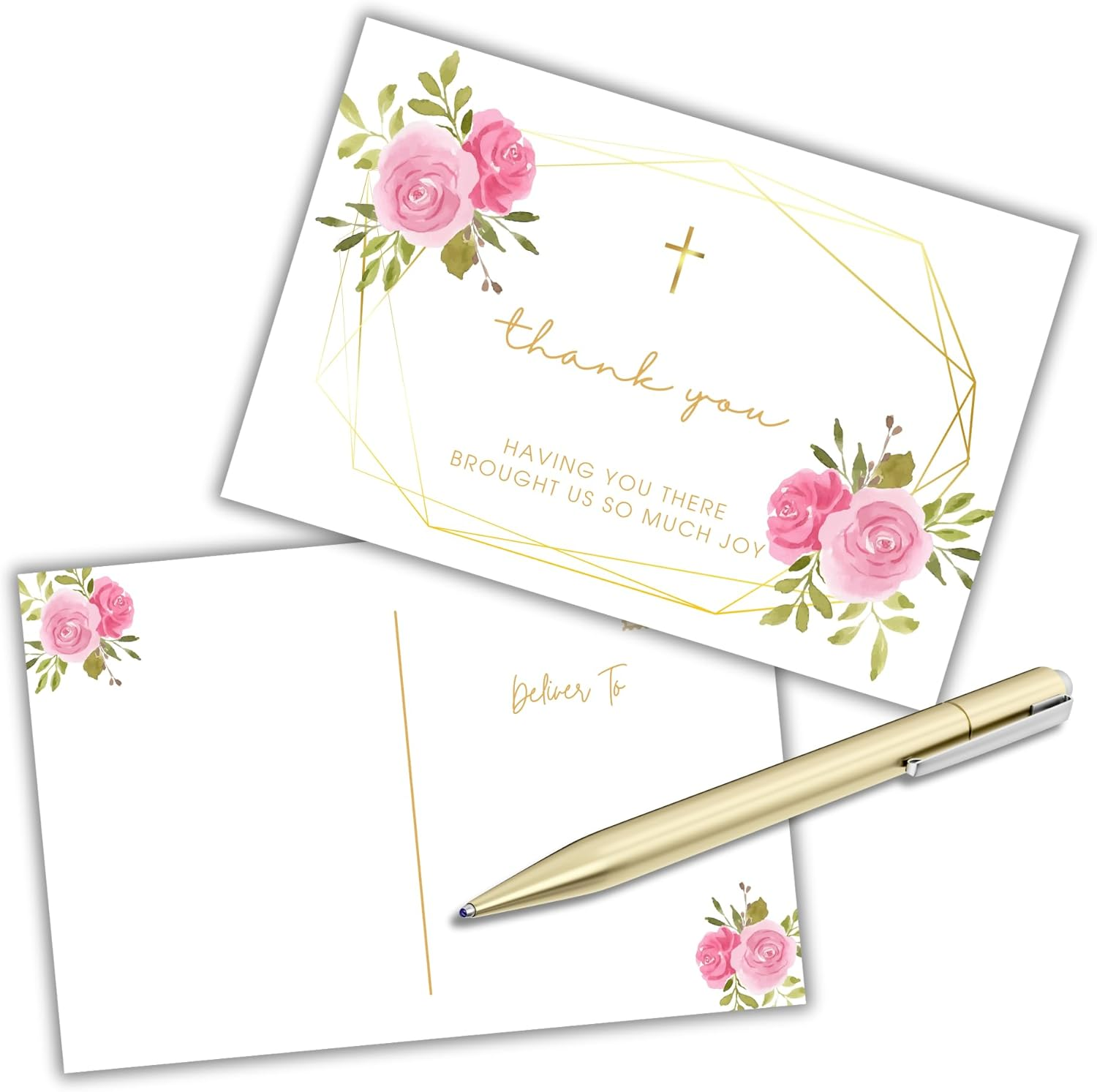 Lashicorn Baptism Christening Baby 1St Communion Thank You for Celebrating Postcards | 30Pk 5X7&rdquo; Church Invitations Floral Tags Bulk Girl Boy Cross image number 4