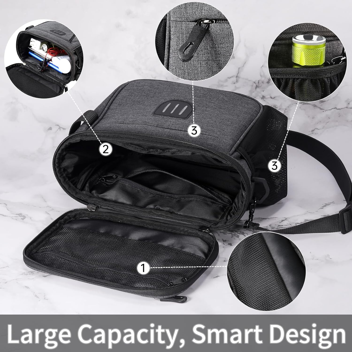 Annhua Bike Handlebar Bag Large Bicycle Front Storage Pouch, Waterproof Bike Phone Holder with Touchscreen and Shoulder Strap for Road MTB Cycling - Gray image number 4