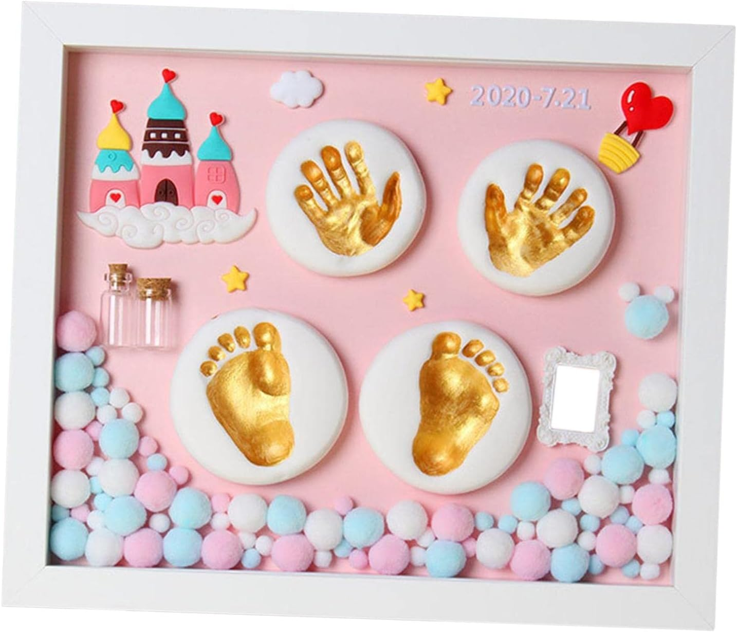Baby Picture Photo Frame Footprint & Handprint Kit DIY for Newborn Kids Gift with Gift Box Pink image number 2