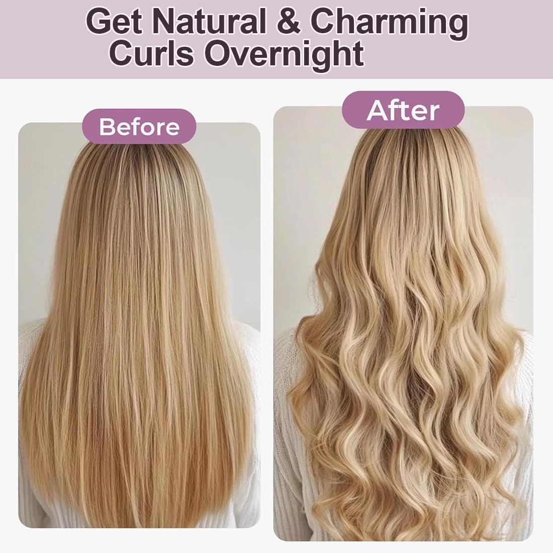 KIRZAX Heatless Curls Band, Pack of 4 Overnight Overnight Blowout, Heatless, DIY Overnight Curls Rubber, Curls Overnight with Hooks, for Medium Long Hair (Black) image number 5