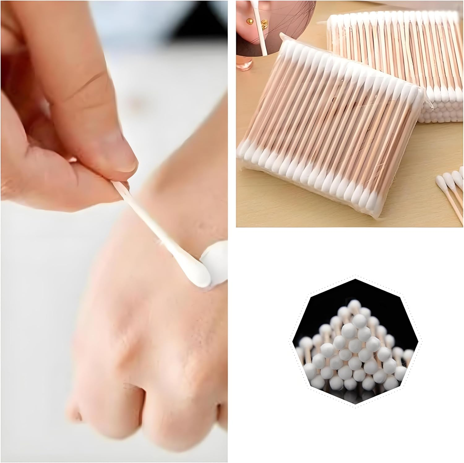 Multi-Purpose Cotton Swabs with Wooden Sticks - Single and Double Head Cotton Buds for Makeup, Cleaning, Crafts, and Detailed Precision Tasks 400 Pcs.