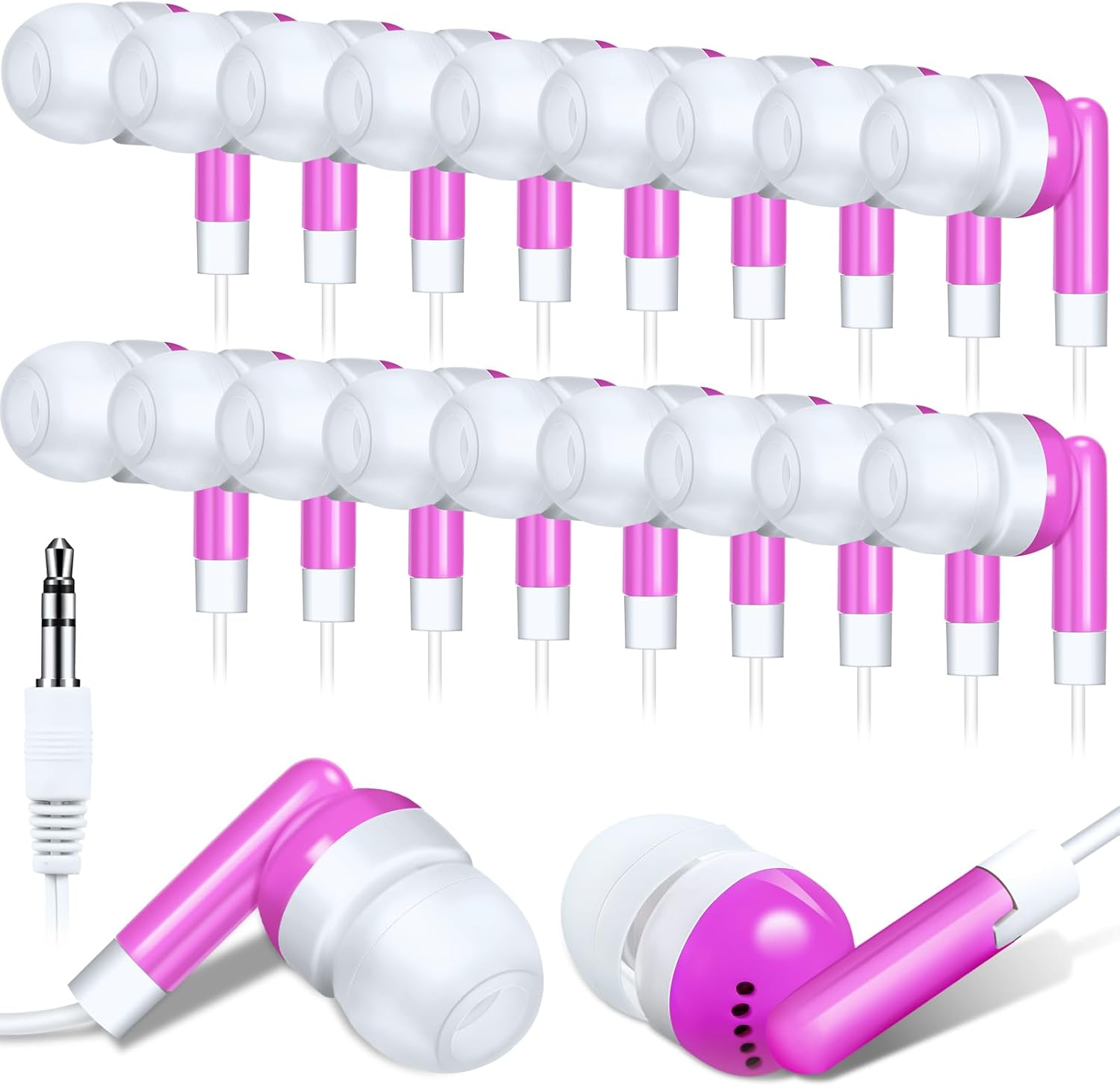 Konohan 100 Packs In-Ear Headphones Wired Earbuds Headphones for Kids Headphones for Classroom Wired Earphones for Students Kids Adults School Library Laptop (White)