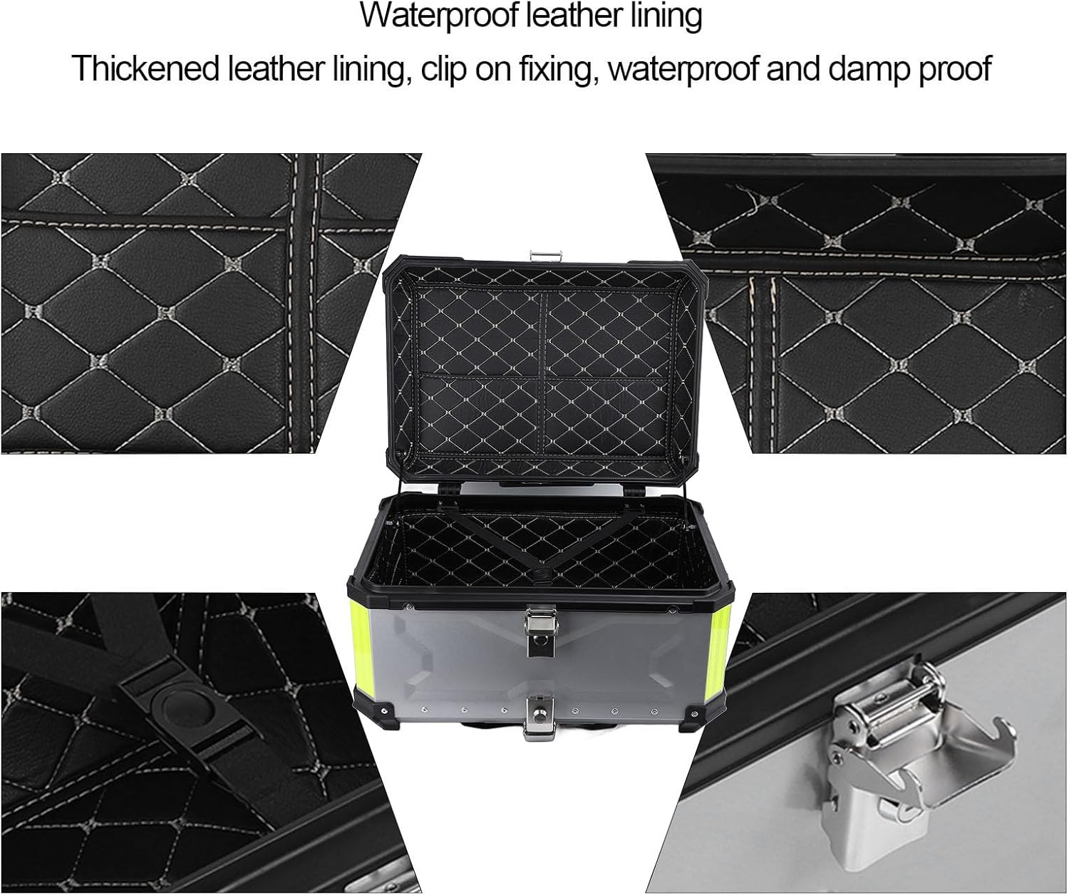 Jiawu 65L Aluminum Motorcycle Top Case, Waterproof Trunk with Security Lock, Tail Box for Helmet Luggage, Quick Release Base Plate, Compatible with Motorcycle & Scooter