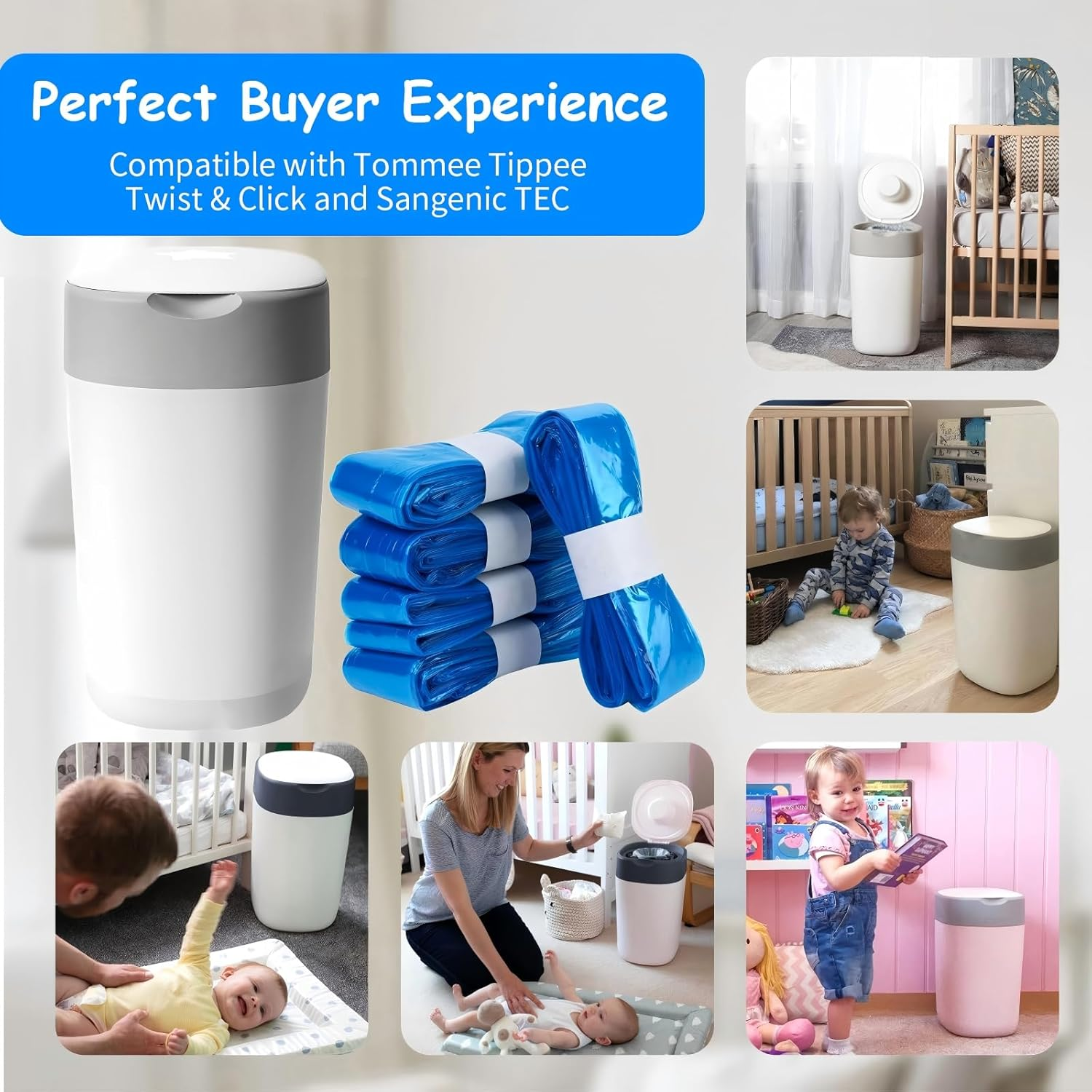 Nappy Bin Refill Bags 16-Pack Compatible with Tommee Tippee Twist and Click Refill for All Models Bins, Powerful Odor Lock Nappy Bag, Diaper Bin Bag Liner Pails, or Pet Waste Bags (Each 4.5M) image number 3