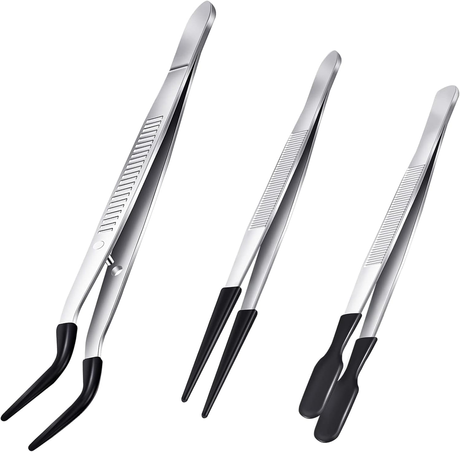 Non-Marring Silicone Tipped Tweezers Set - 3Pcs Rubber Coated with Bent, Straight, and Flat Tips - PVC Coated image number 1
