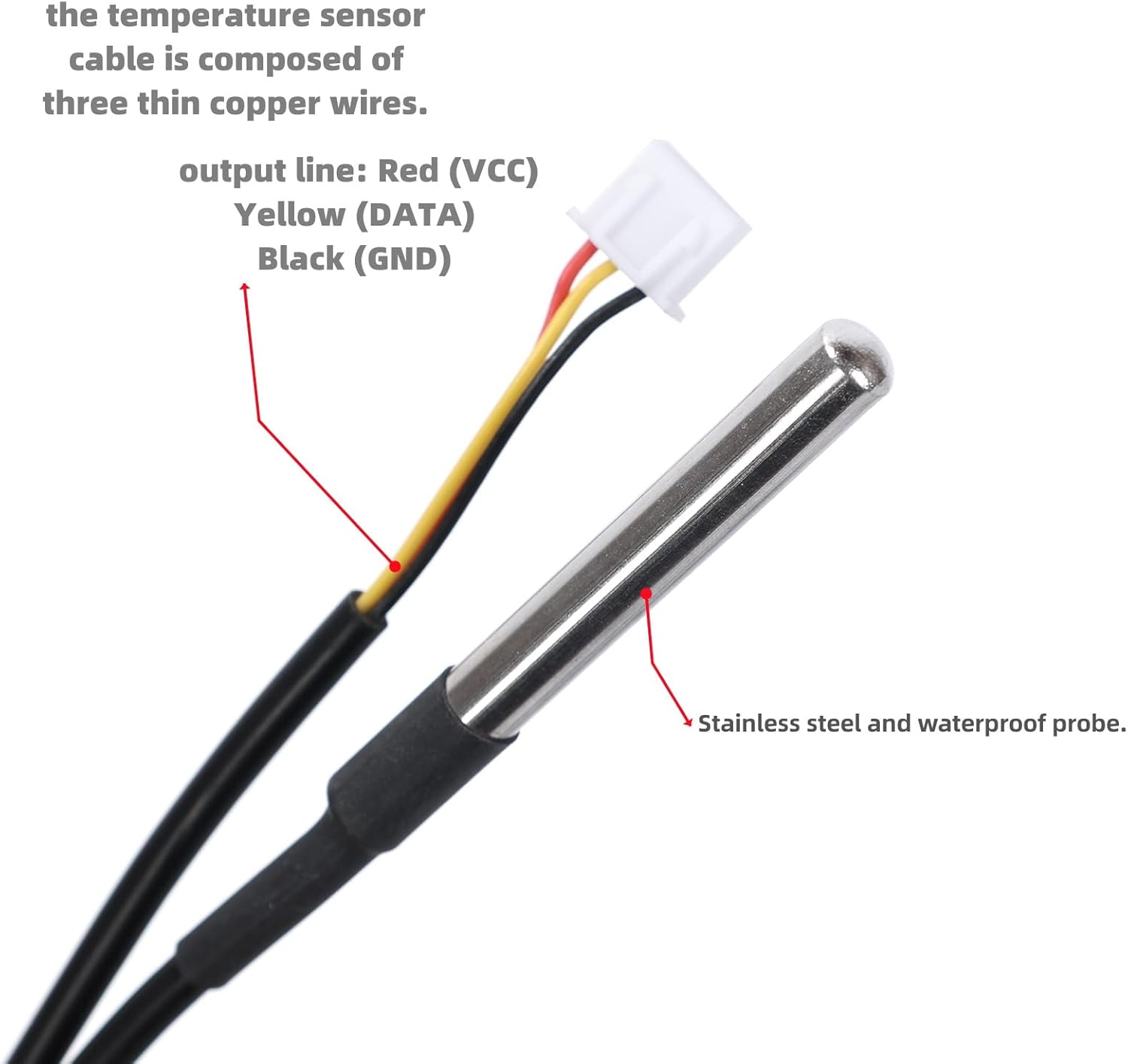 2PCS 5 Meters DS18B20 Temperature Sensors Equipped with Xh2.54-3Pin Terminals, Waterproof Digital Temperature Probe Sensors Compatible with Arduino, Raspberry, Pi image number 4