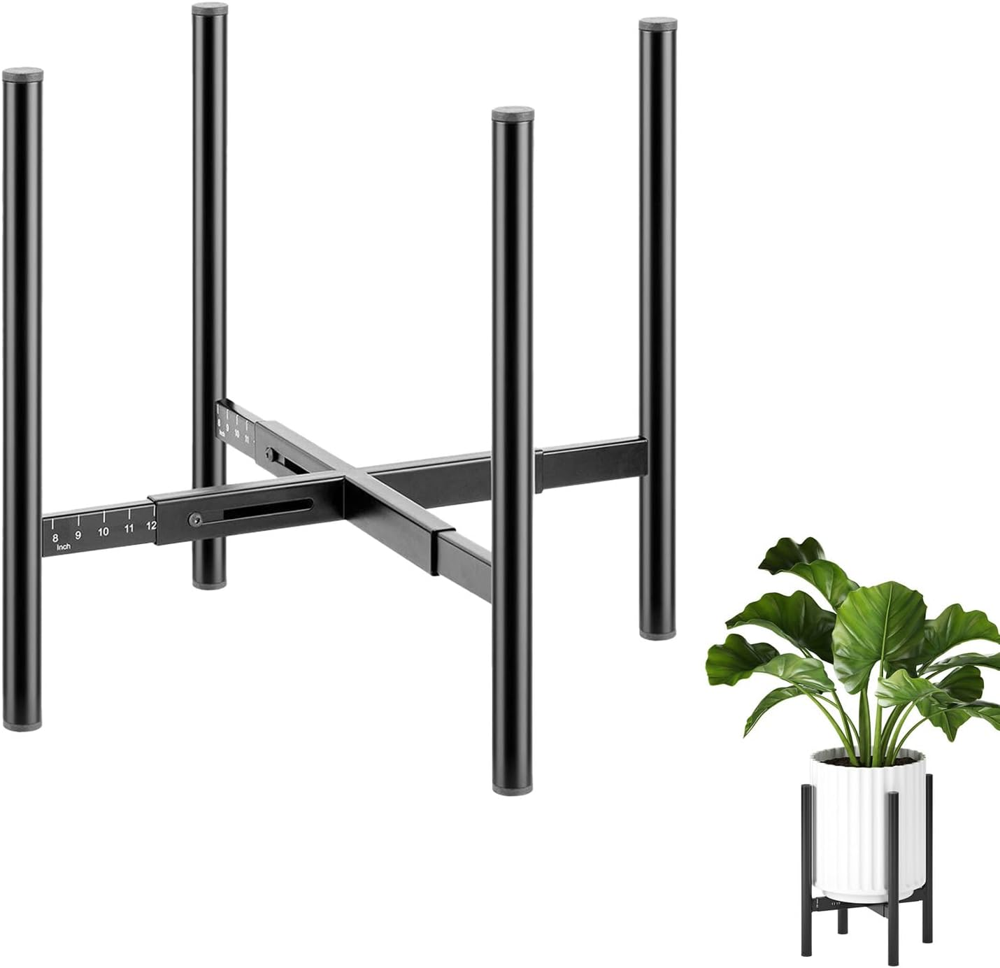 NOAEOU Adjustable Plant Stand Extends from 20Cm to 30 Cm, Floor Plant Stand, Small Telescopic Flower Pot Stand (Black)