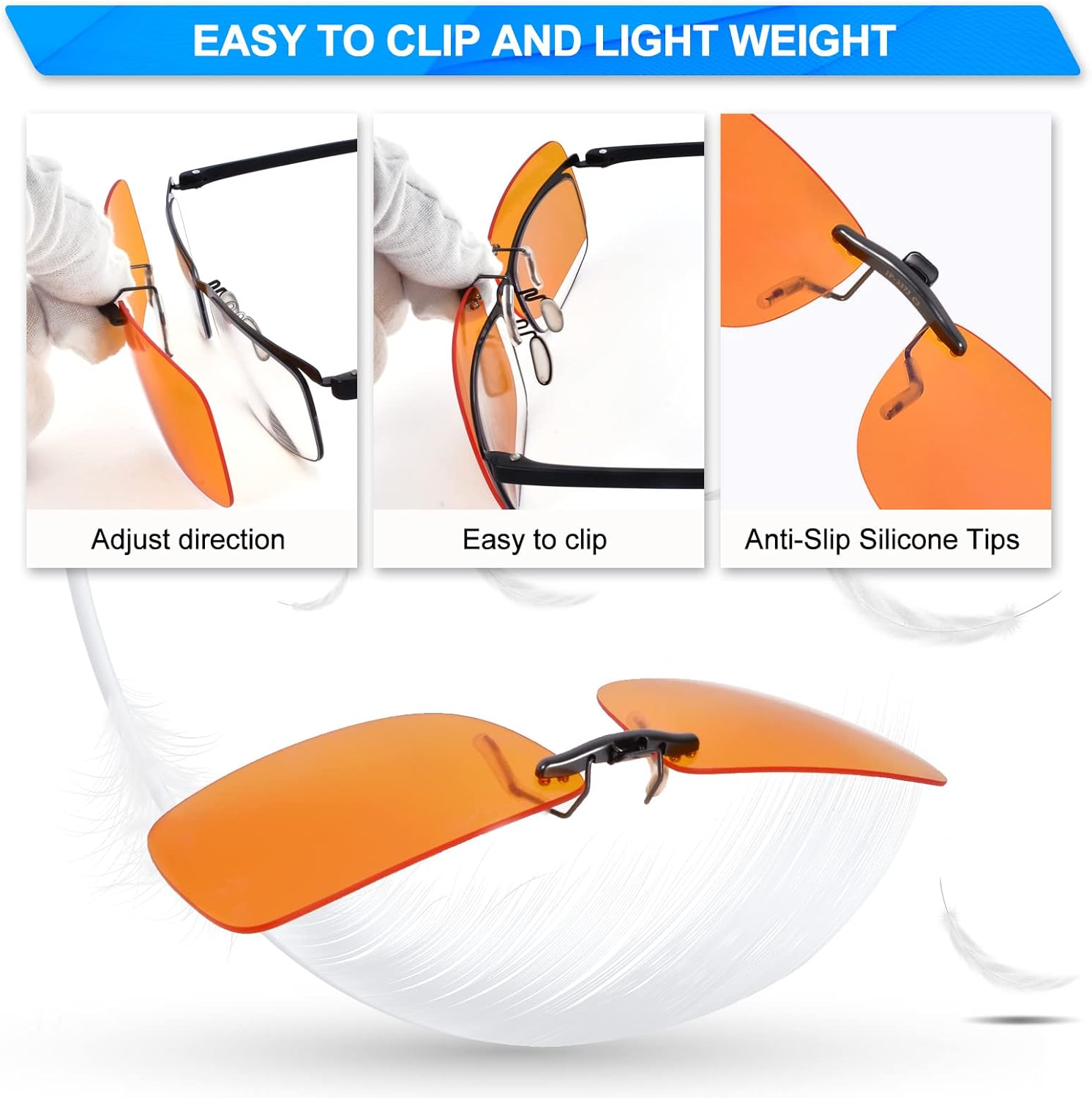 PSI Premium Blue Light Blocking Clip on  Glasses, Relief Eye and Good for Sleep - Orange 130*43Mm image number 3