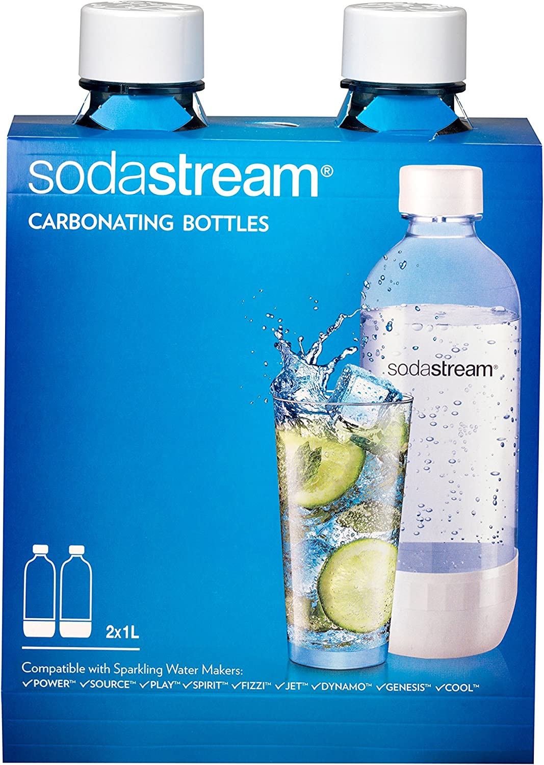 Sodastream 1100958011 1-Liter Carbonating Bottle, Black, 2-Pack - White